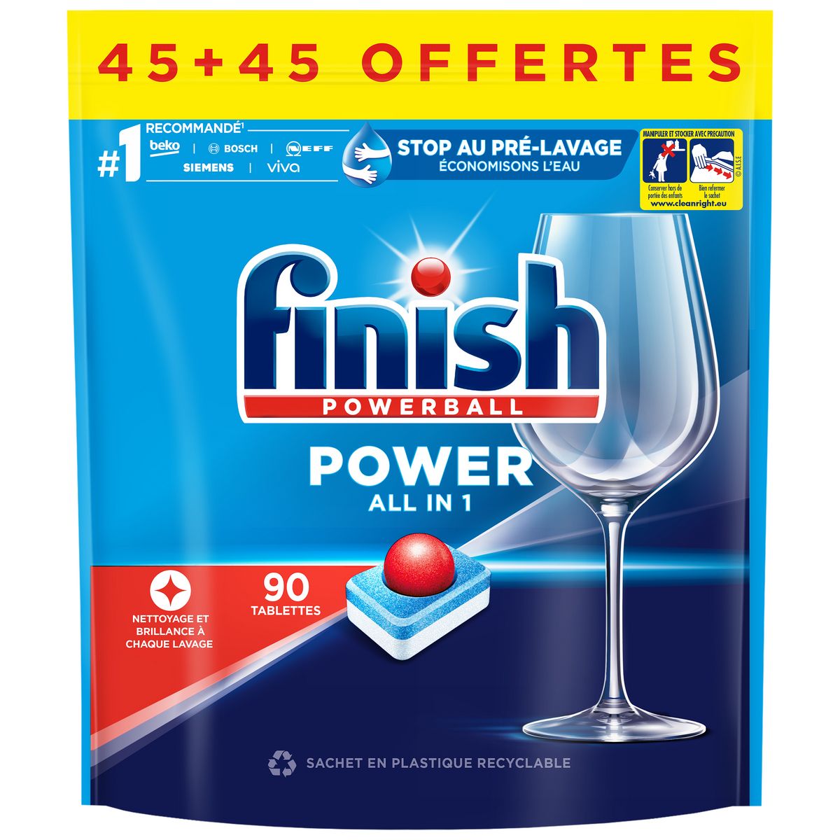 FINISH Powerball Tablettes lave-vaisselle hydrosoluble tout-en-1 90 lavages 90 tablettes