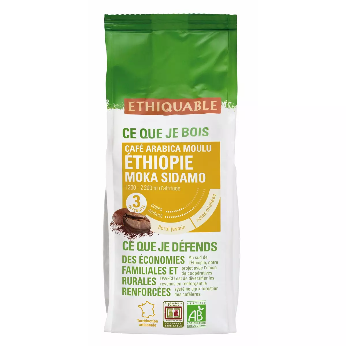 ETHIQUABLE Café bio moulu Ethiopie intensité 3 250g