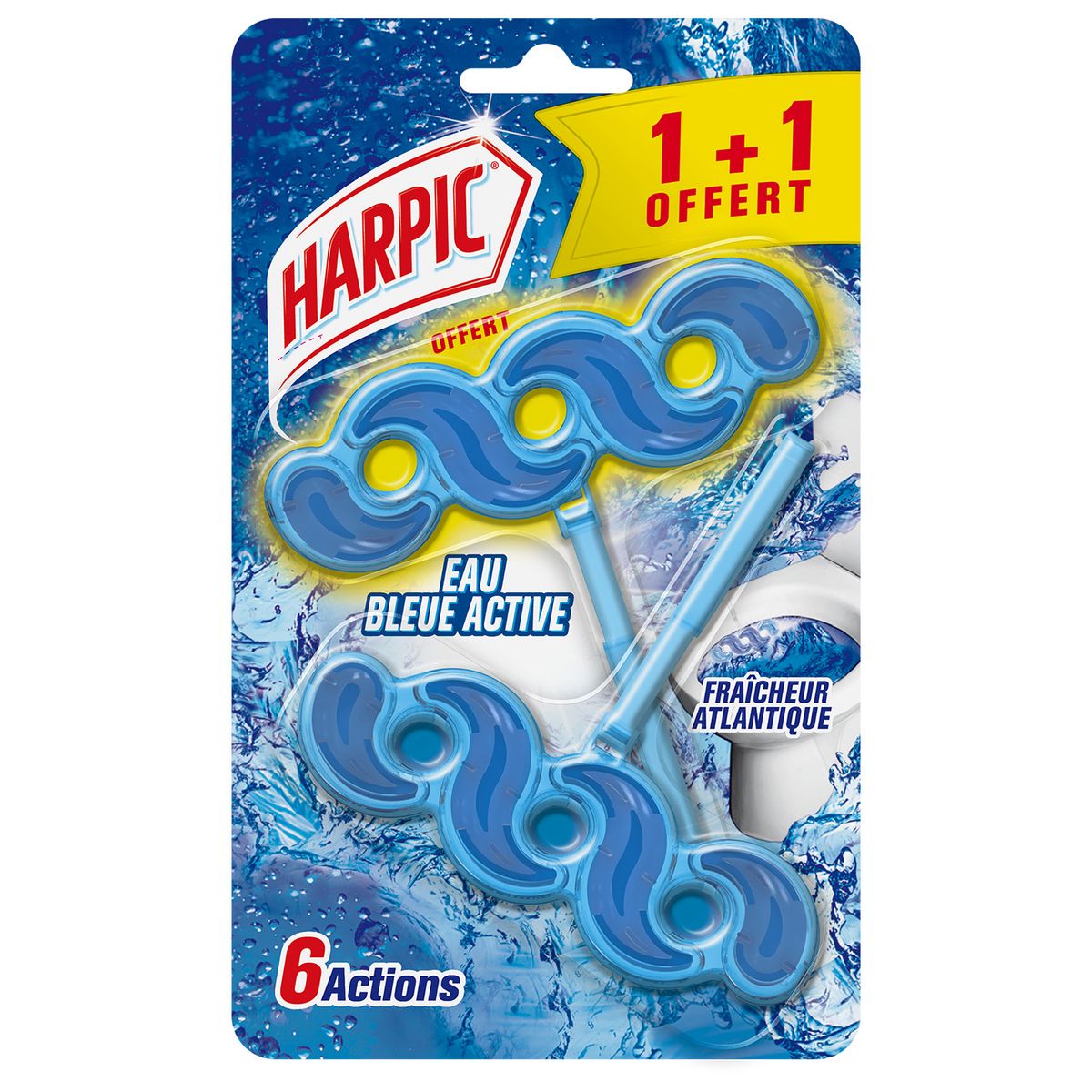 HARPIC Bloc WC eau bleu active fraîcheur atlantique 1 bloc + 1 offert