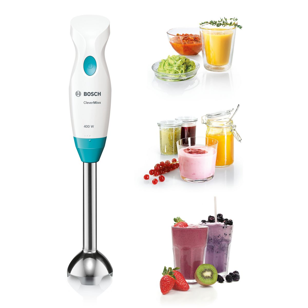 BOSCH Mixeur plongeant CleverMixx «fun» MSM2410DW - Blanc/bleu