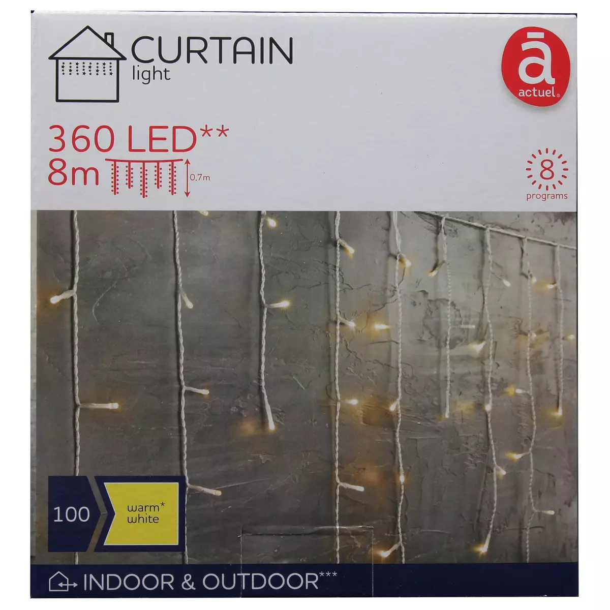 ACTUEL Rideau guirlande Lumineuse  de Noël - 360 LED - Blanc chaud