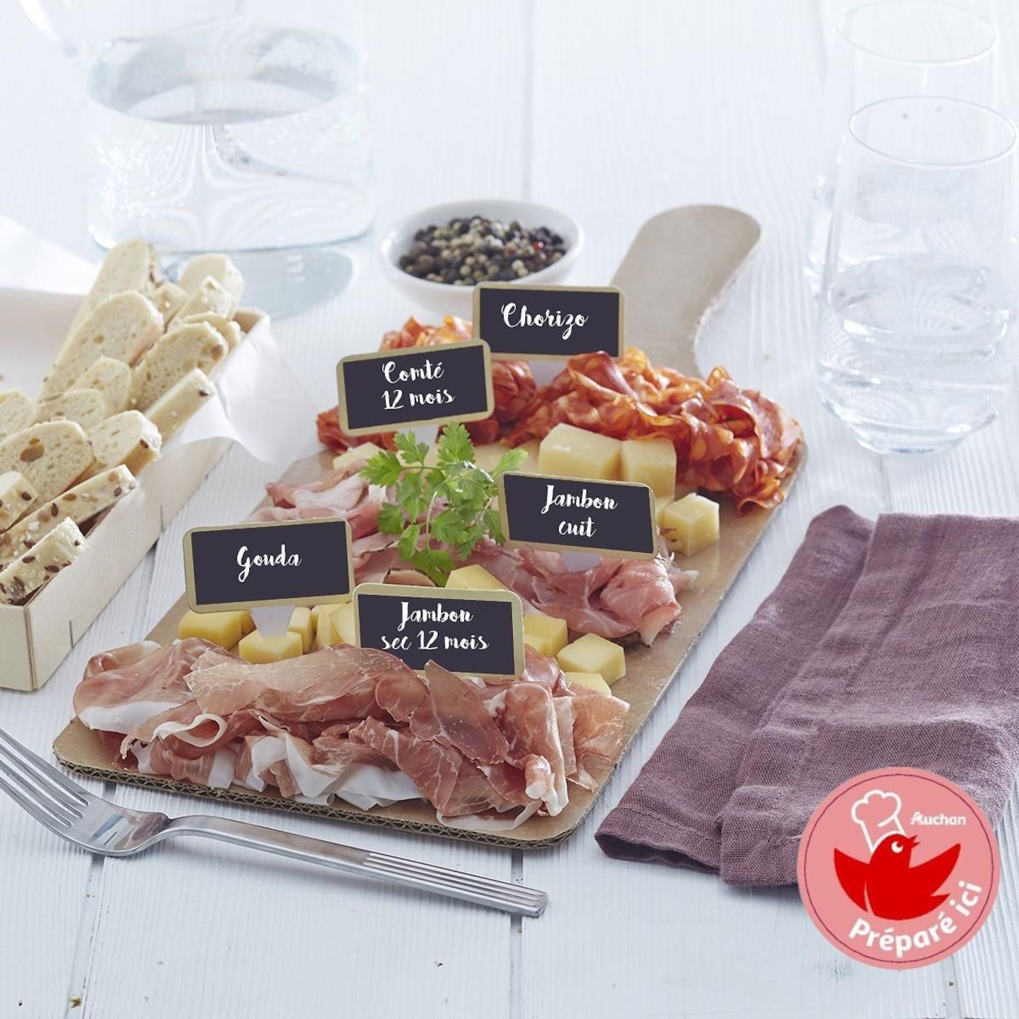 AUCHAN LE TRAITEUR Planche bistrot charcuterie et fromage 2 à 4 personnes 390g