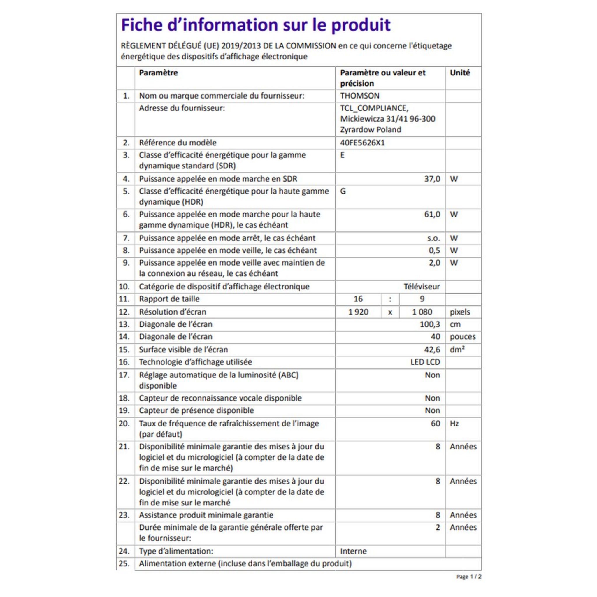 Voir la diapositive 6 : THOMSON 40FE5626 TV LED HD 100 cm Smart TV