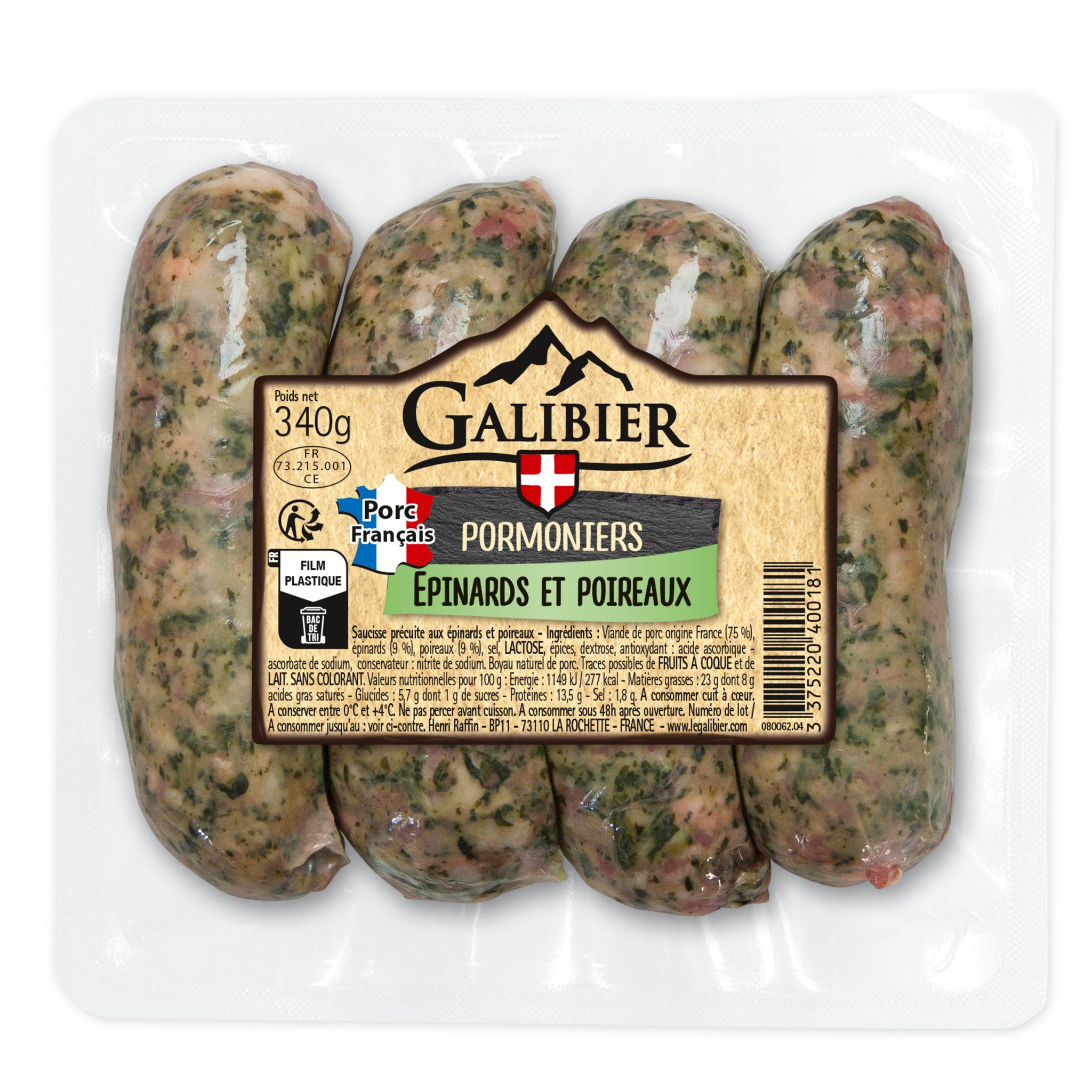 GALIBIER Pormoniers aux épinards et poireaux 4 pièces 360g