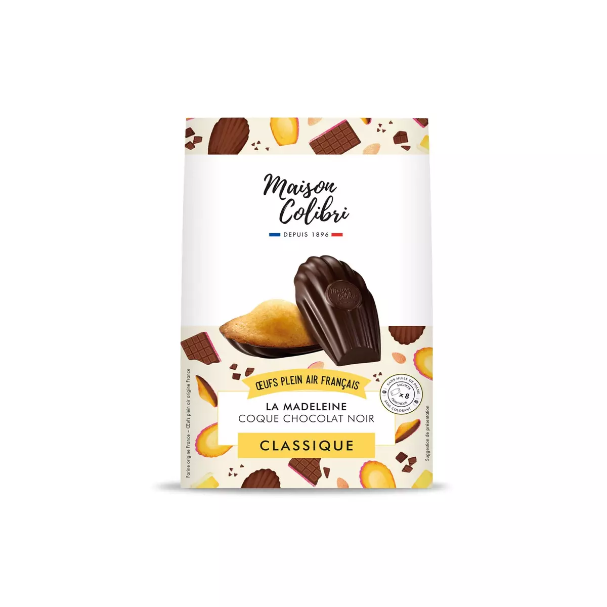 MAISON COLIBRI Madeleines coque chocolat noir sachets individuels 8 madeleines 240g