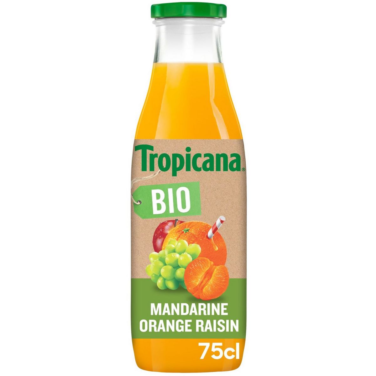TROPICANA Pur jus de mandarine orange pomme raisin bio 75cl