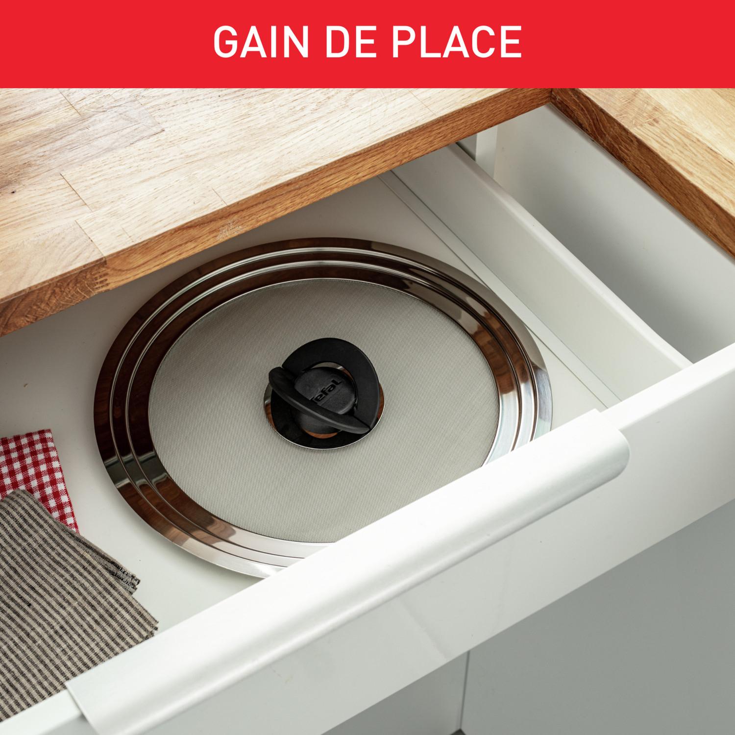Voir la diapositive 4 : TEFAL Couvercle anti-projection inox 24/30cm Ingenio