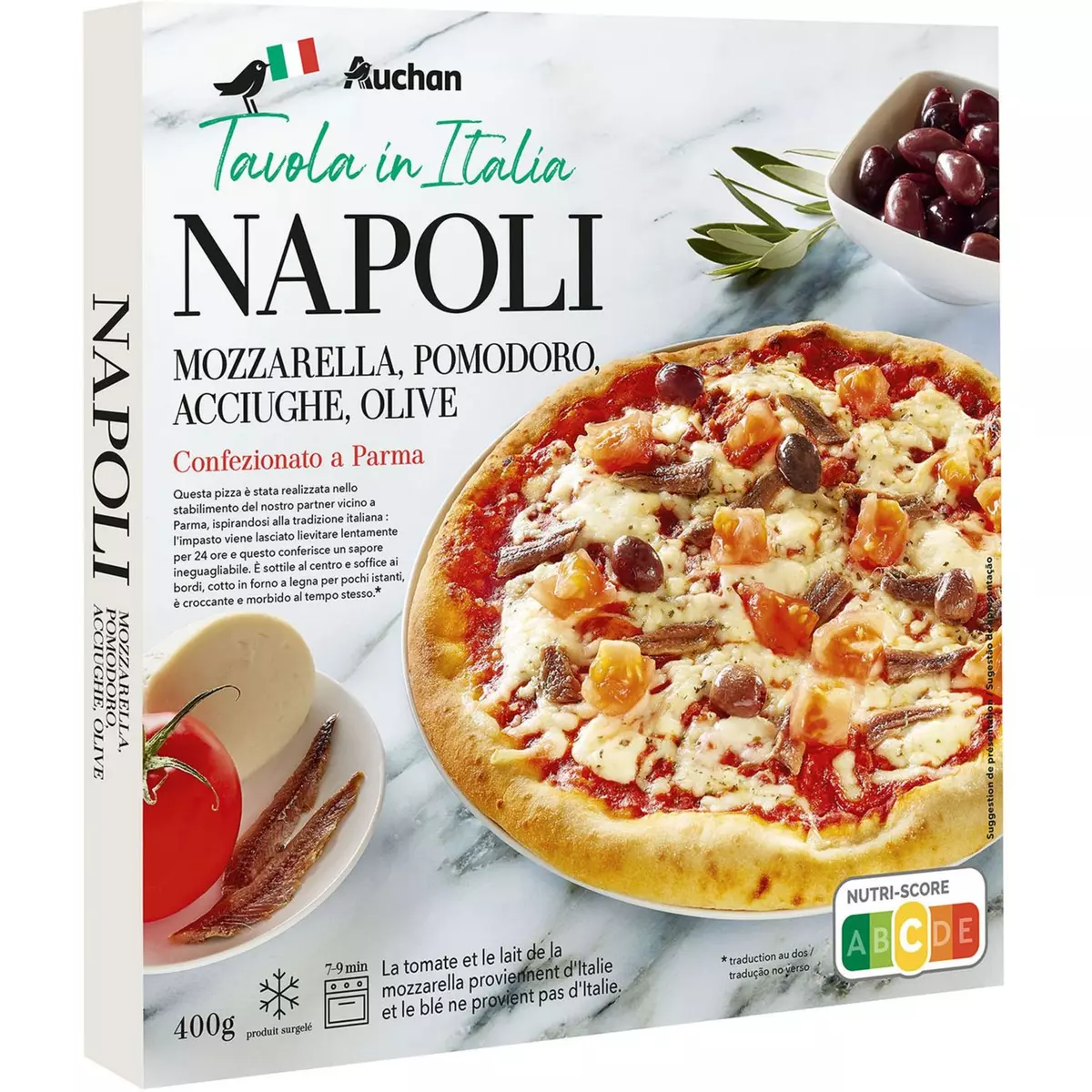 AUCHAN TAVOLA IN ITALIA Pizza Napoli aux anchois cuite au four à bois 400g