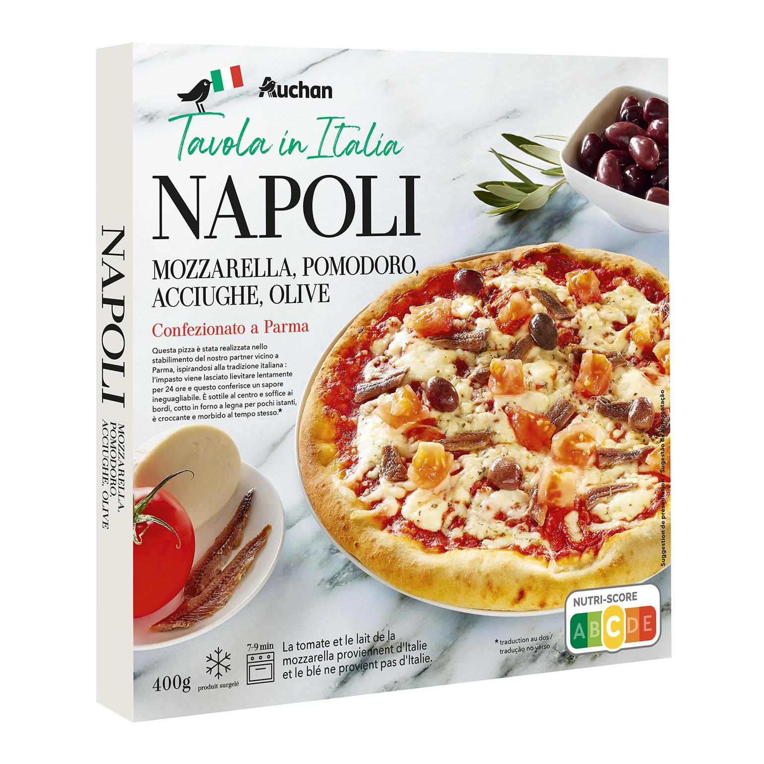 Voir la diapositive 3 : AUCHAN TAVOLA IN ITALIA Pizza Napoli aux anchois cuite au four à bois 400g