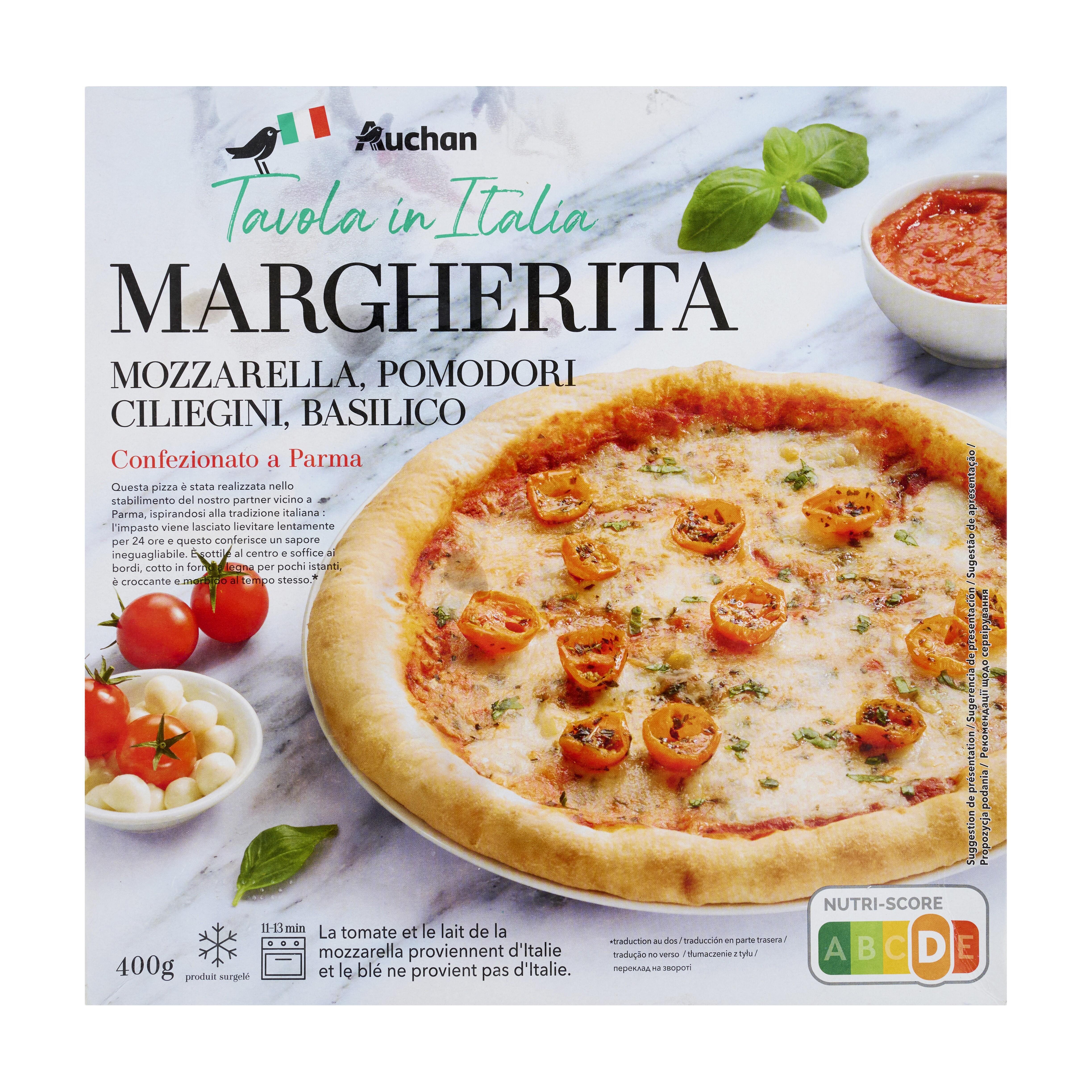Voir la diapositive 2 : AUCHAN TAVOLA IN ITALIA Pizza margherita cuite au feu de bois 400g