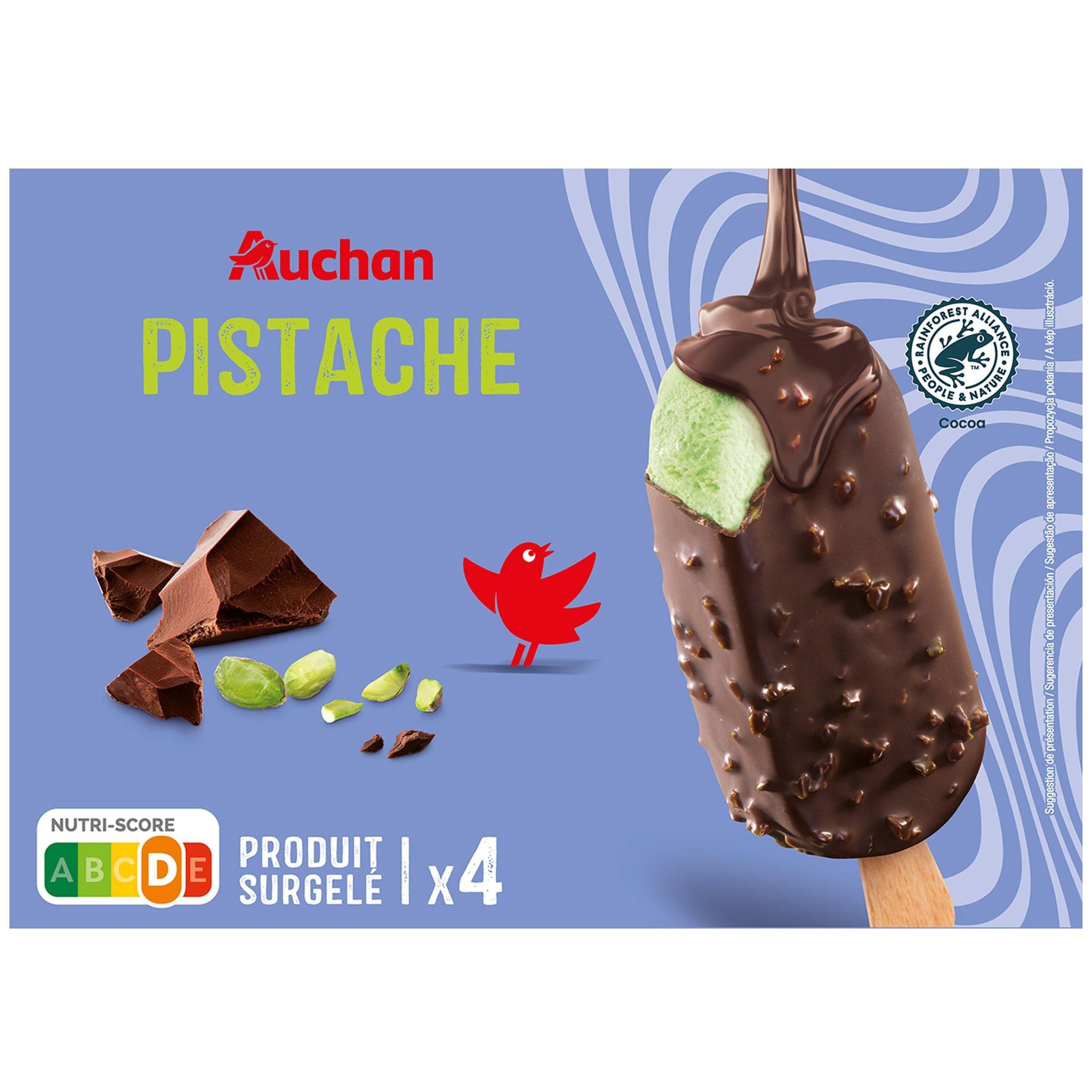 Voir la diapositive 2 : AUCHAN Bâtonnets glacés pistache 4 pièces 280g
