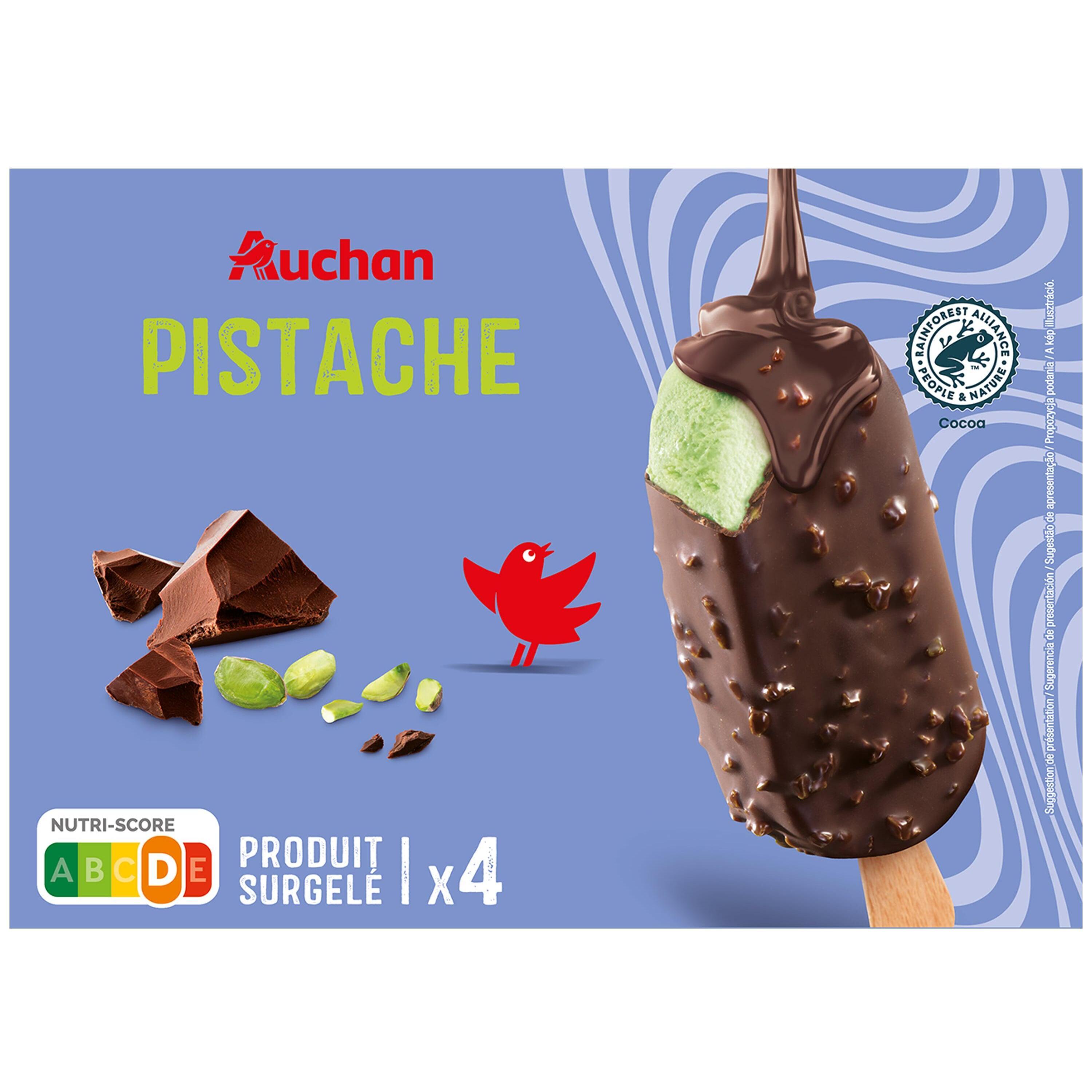 Voir la diapositive 3 : AUCHAN Bâtonnets glacés pistache 4 pièces 280g
