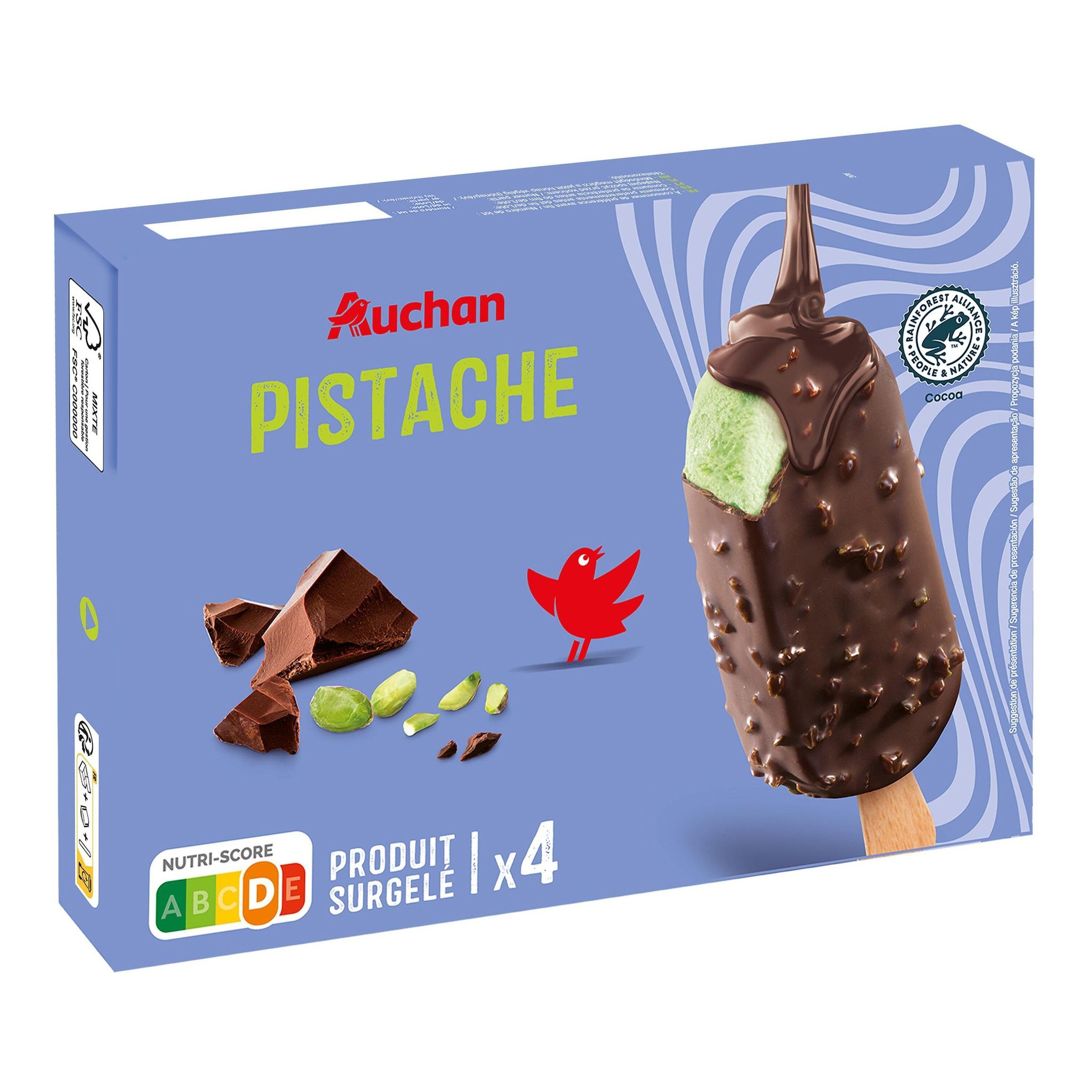 Voir la diapositive 4 : AUCHAN Bâtonnets glacés pistache 4 pièces 280g