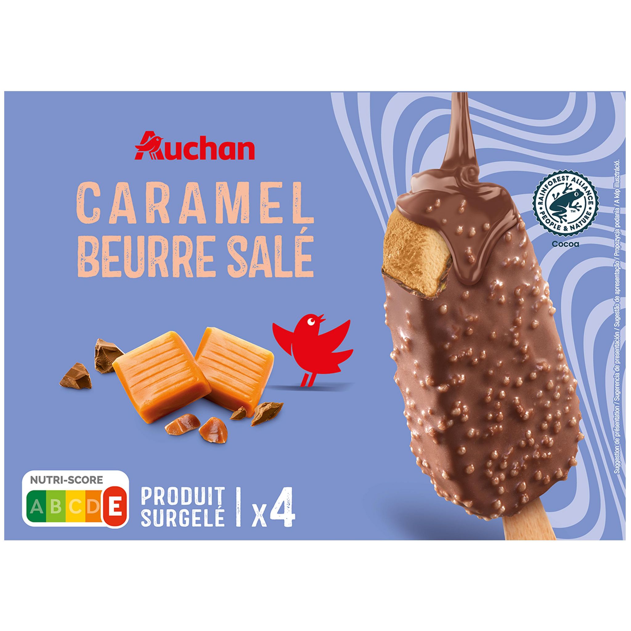 Voir la diapositive 2 : AUCHAN Bâtonnets glacés caramel beurre salé 4 pièces 280g