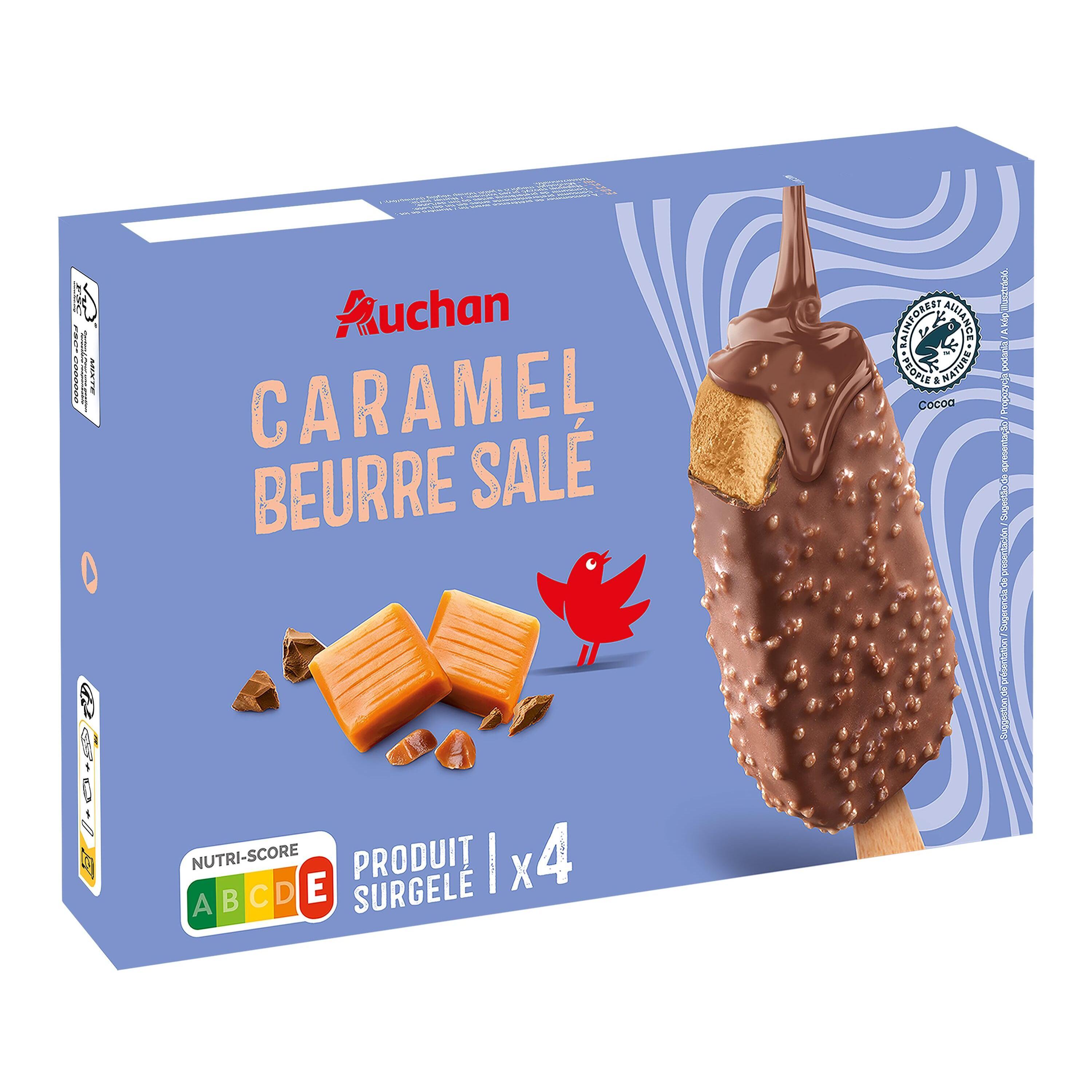 Voir la diapositive 3 : AUCHAN Bâtonnets glacés caramel beurre salé 4 pièces 280g