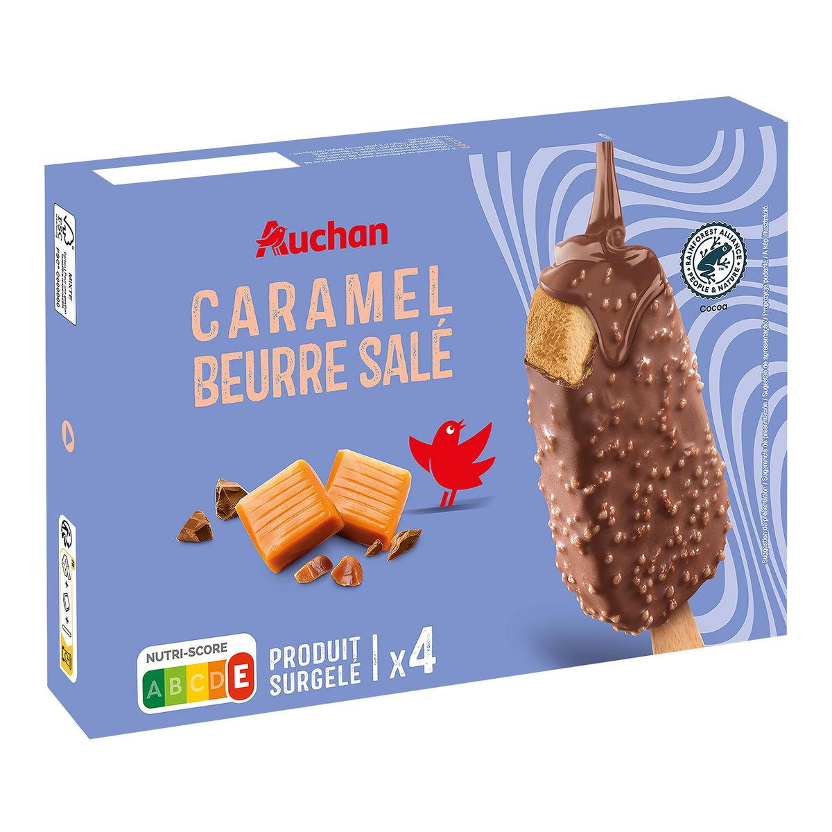 AUCHAN Bâtonnets glacés caramel beurre salé 4 pièces 280g