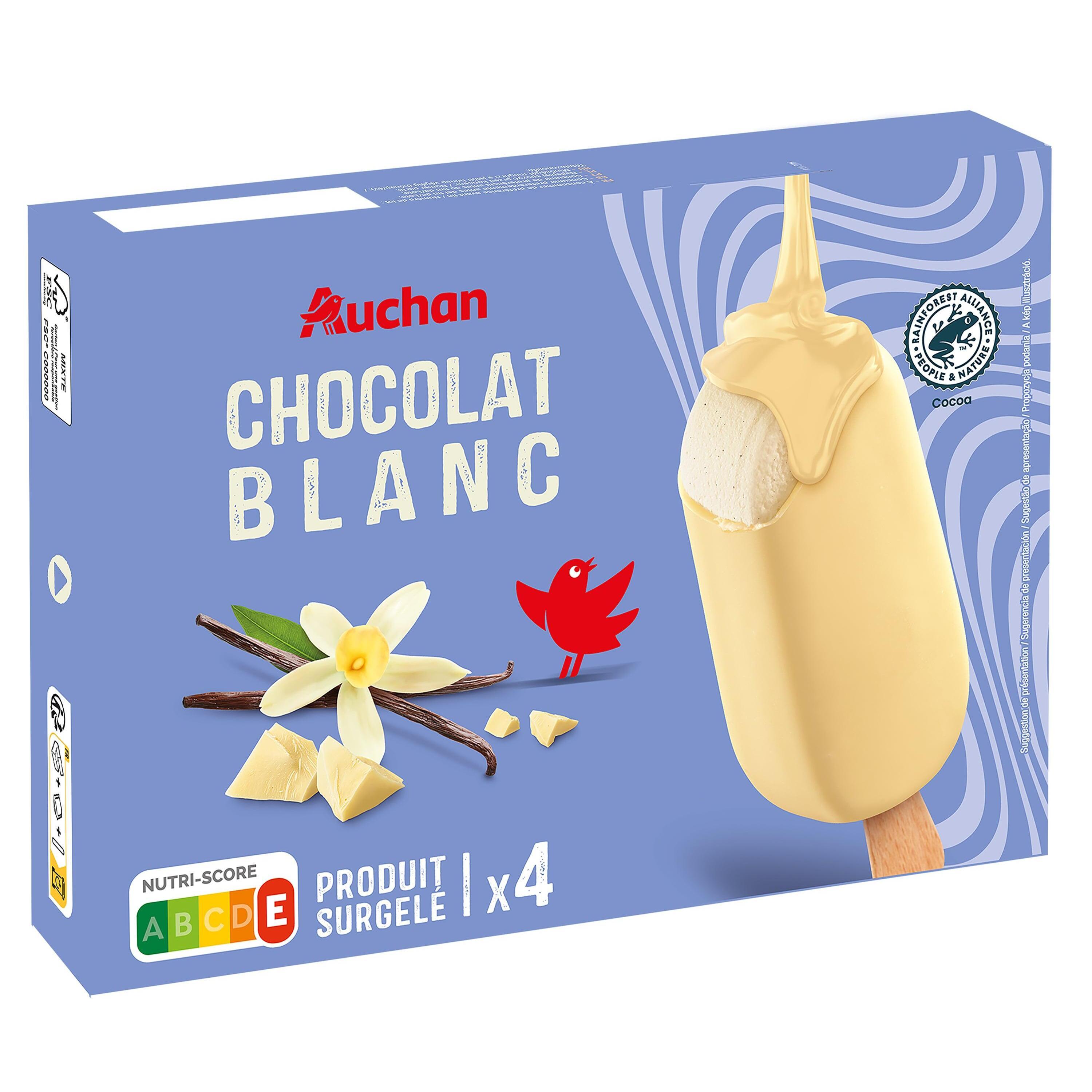 Voir la diapositive 4 : AUCHAN Bâtonnets glacés chocolat blanc 4 pièces 296g