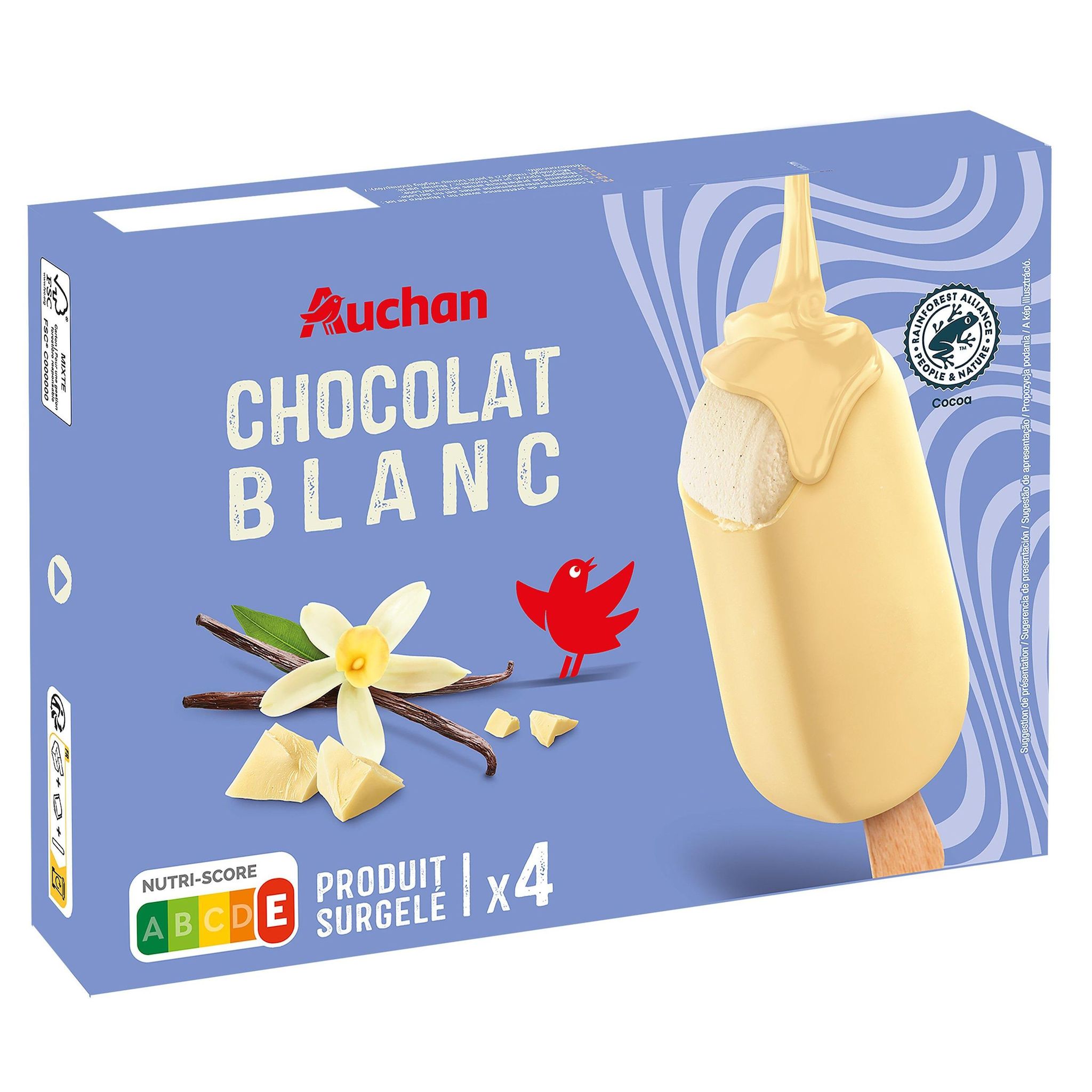 Voir la diapositive 4 : AUCHAN Bâtonnets glacés chocolat blanc 4 pièces 300g
