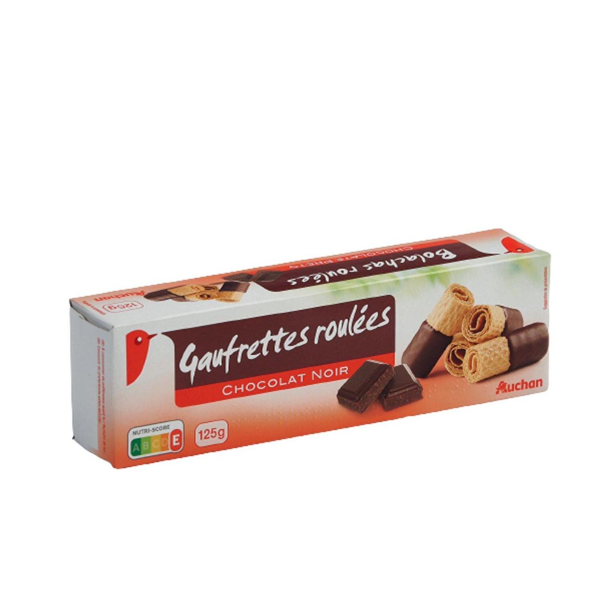 Voir la diapositive 2 : AUCHAN Gaufrettes roulées au chocolat noir 125g