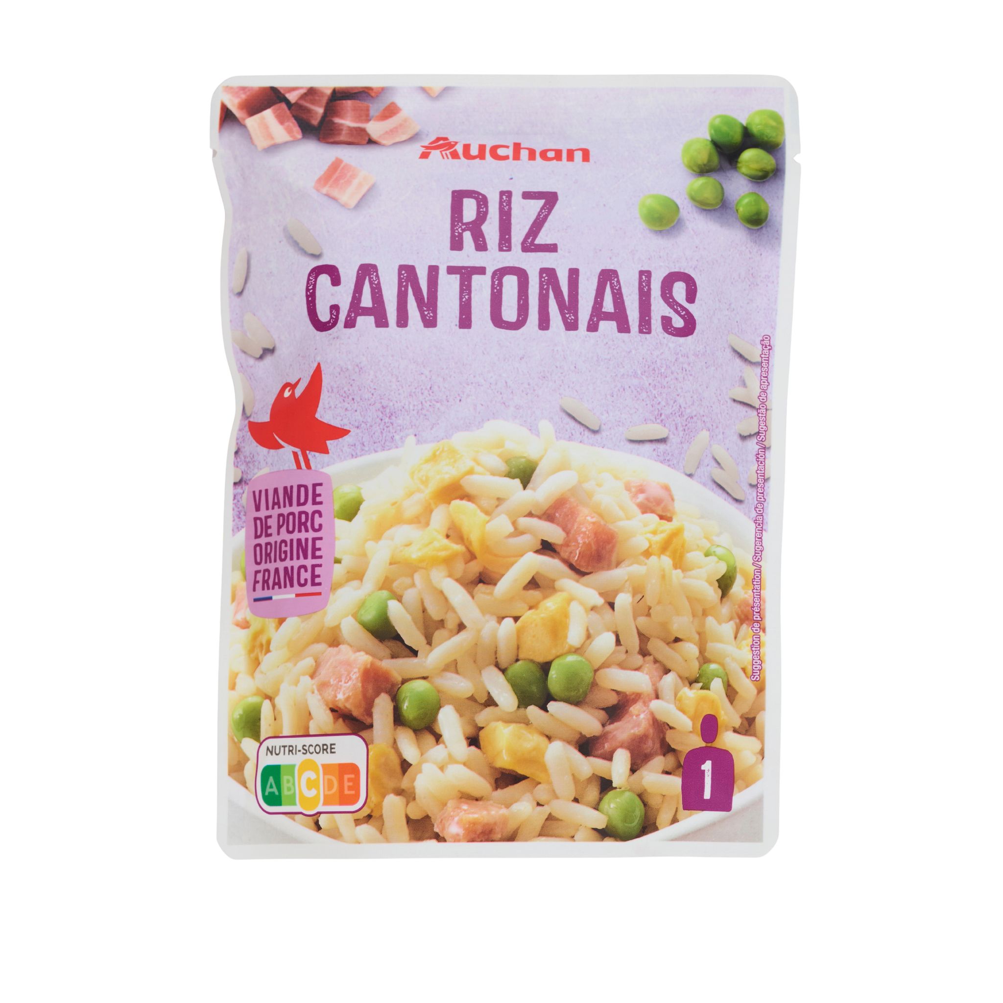 Voir la diapositive 3 : AUCHAN Riz cantonais sachet express 1 personne 250g