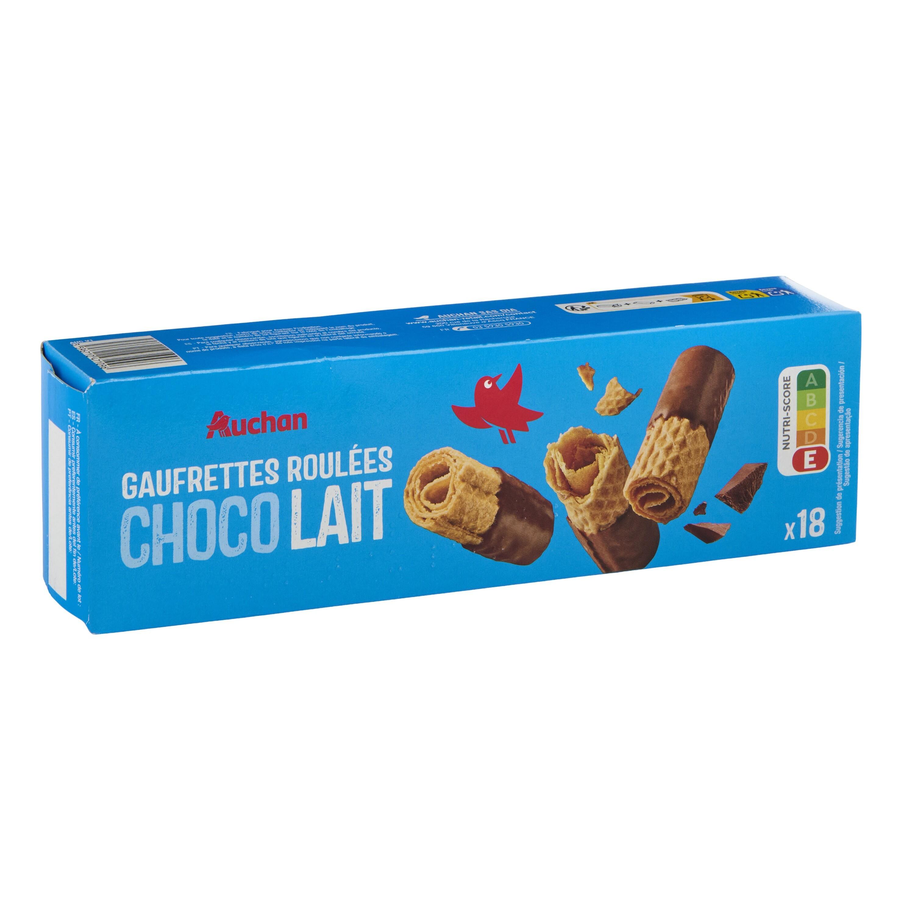Voir la diapositive 3 : AUCHAN Gaufrettes roulées au chocolat au lait 125g