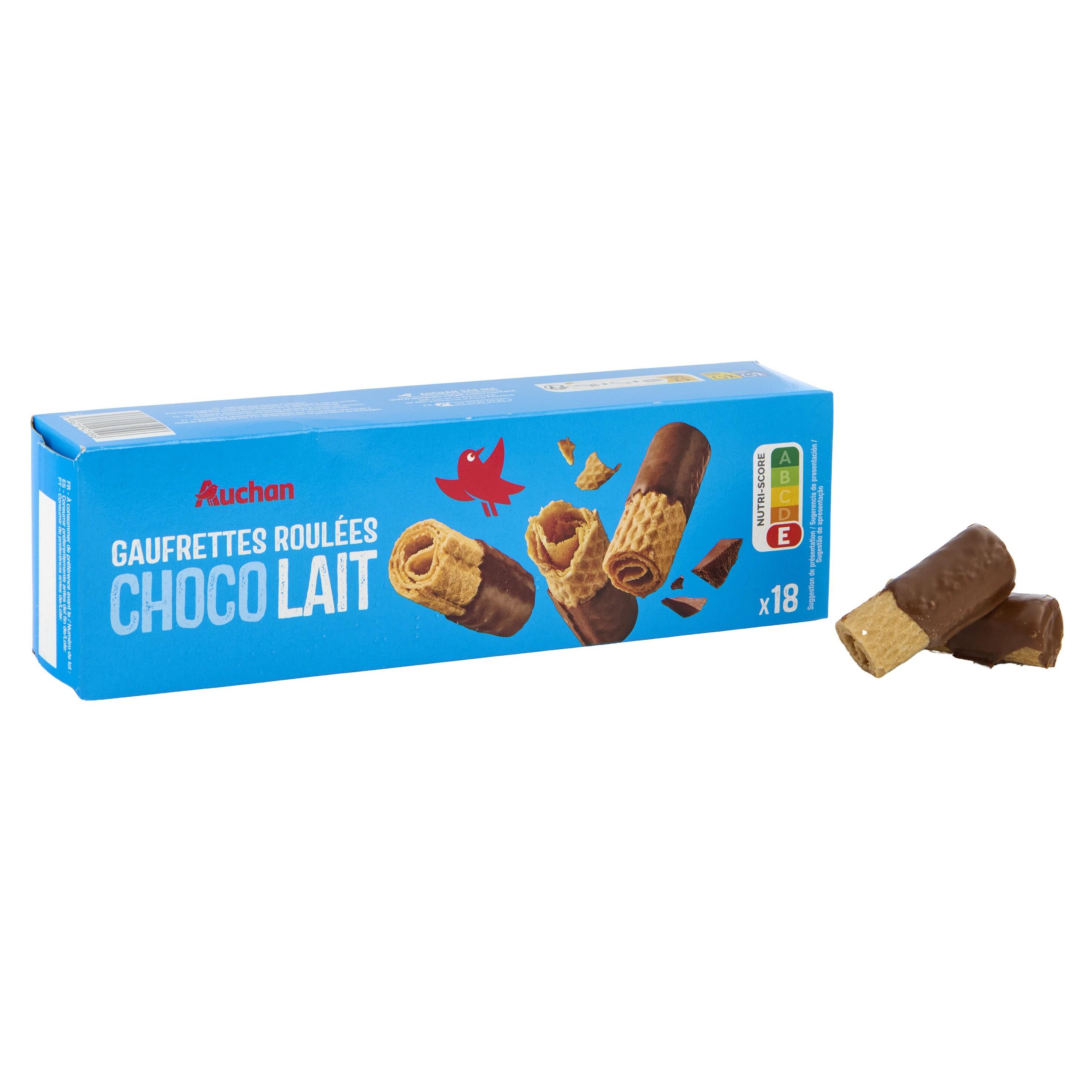 Voir la diapositive 4 : AUCHAN Gaufrettes roulées au chocolat au lait 125g