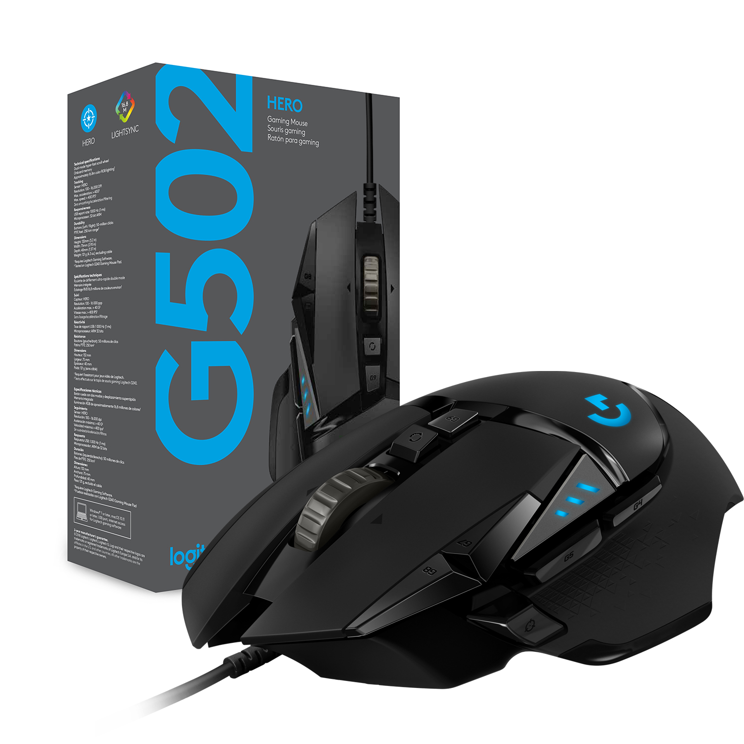 Voir la diapositive 7 : LOGITECH Souris Gaming G502 HERO Filaire RVB pour PC/Mac