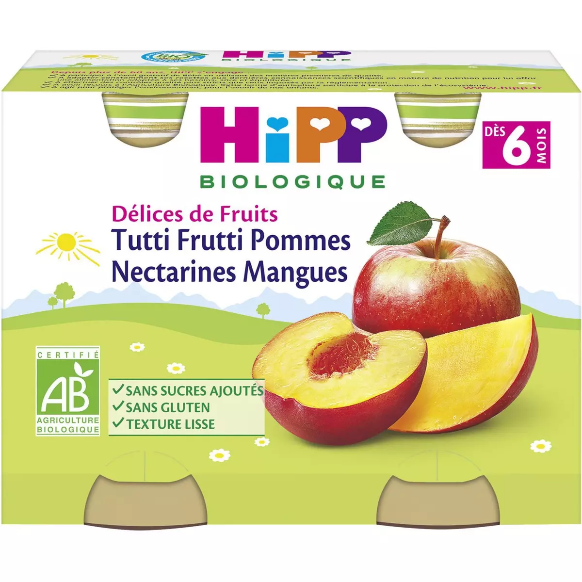 HIPP Petit pot dessert pommes nectarines mangues bio dès 6 mois 4x100g