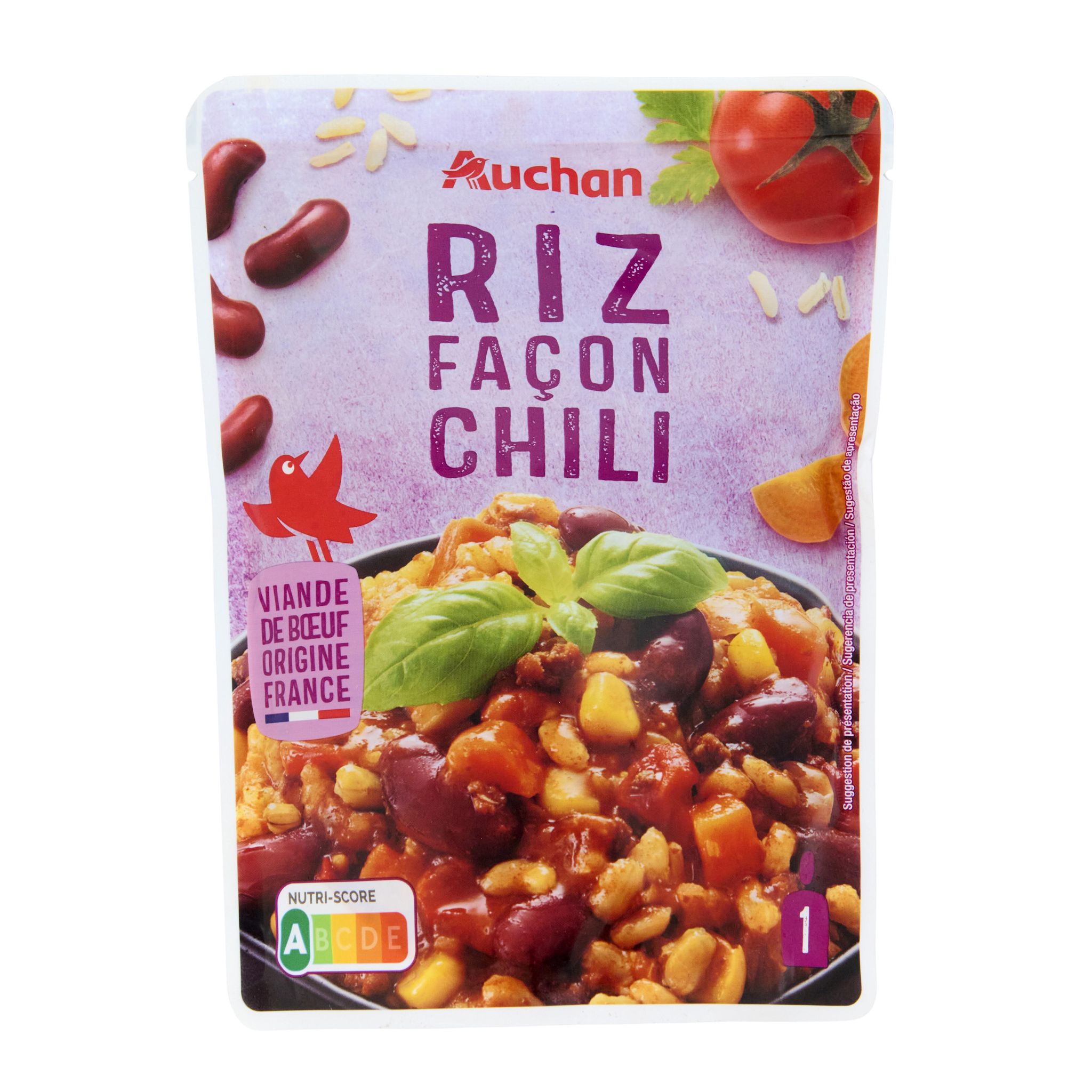 Voir la diapositive 2 : AUCHAN Riz façon chili sachet express 1 portion 250g