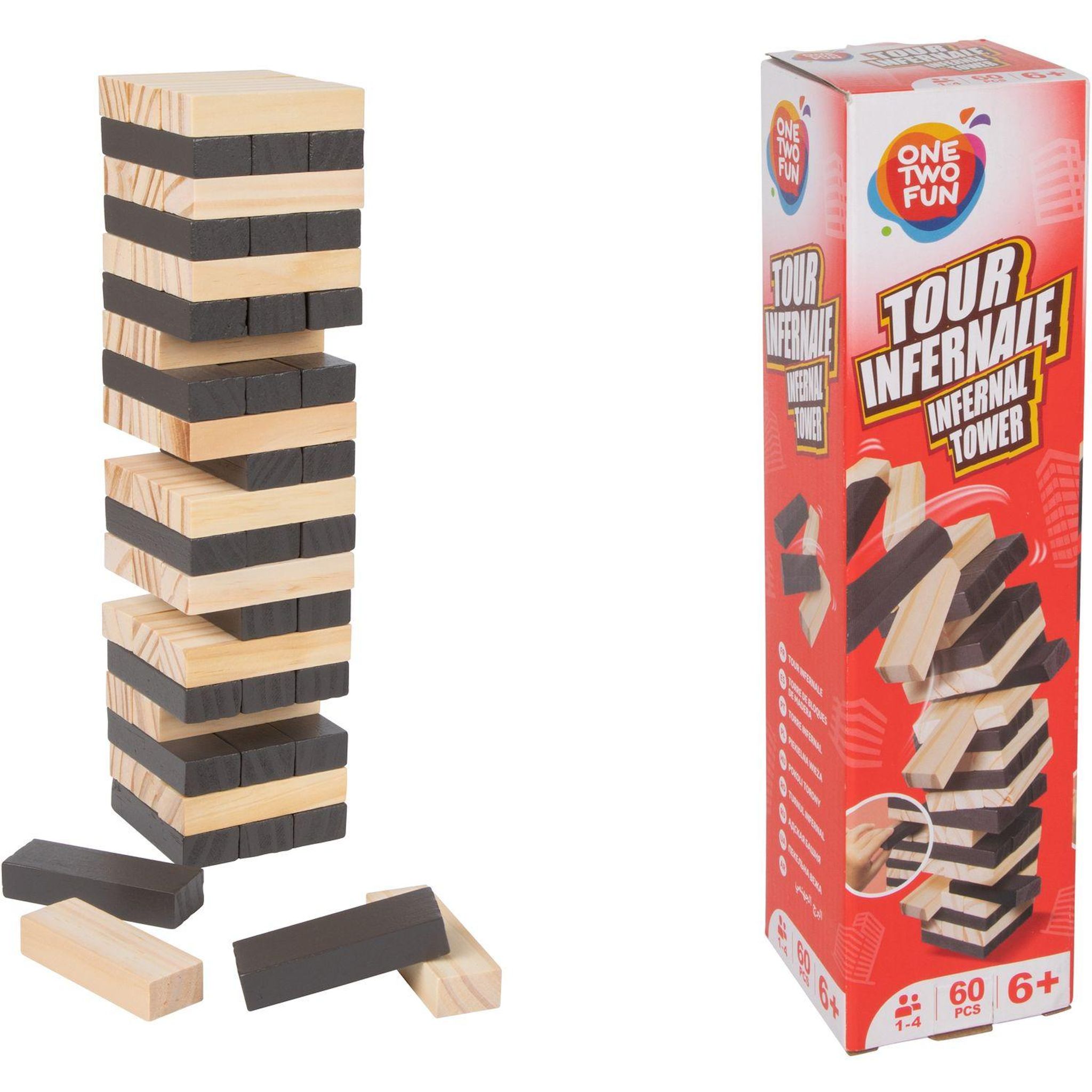 Voir la diapositive 2 : ONE TWO FUN Jeu Tour en Bois