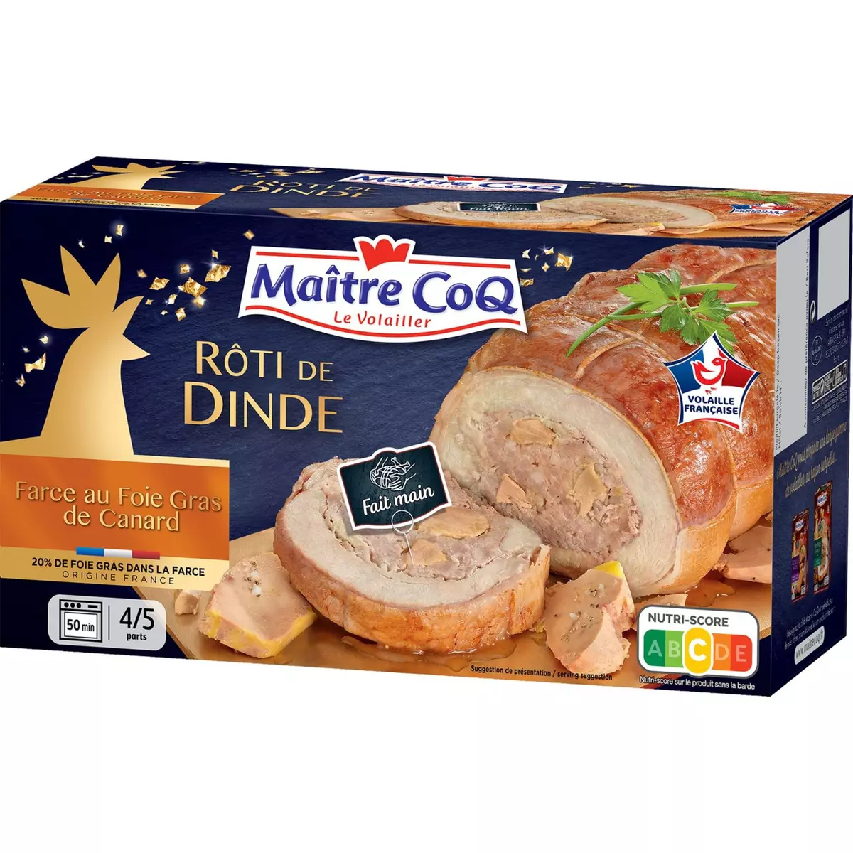 MAITRE COQ Rôti de dinde farce au foie gras de canard 4-5 parts 700g