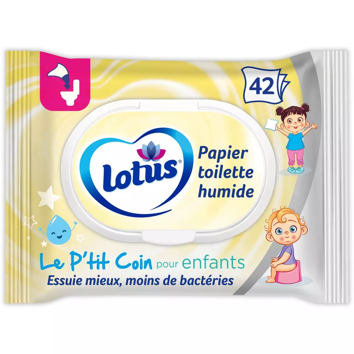 LOTUS Lingettes papier toilette humide blanc pour enfants 42 lingettes