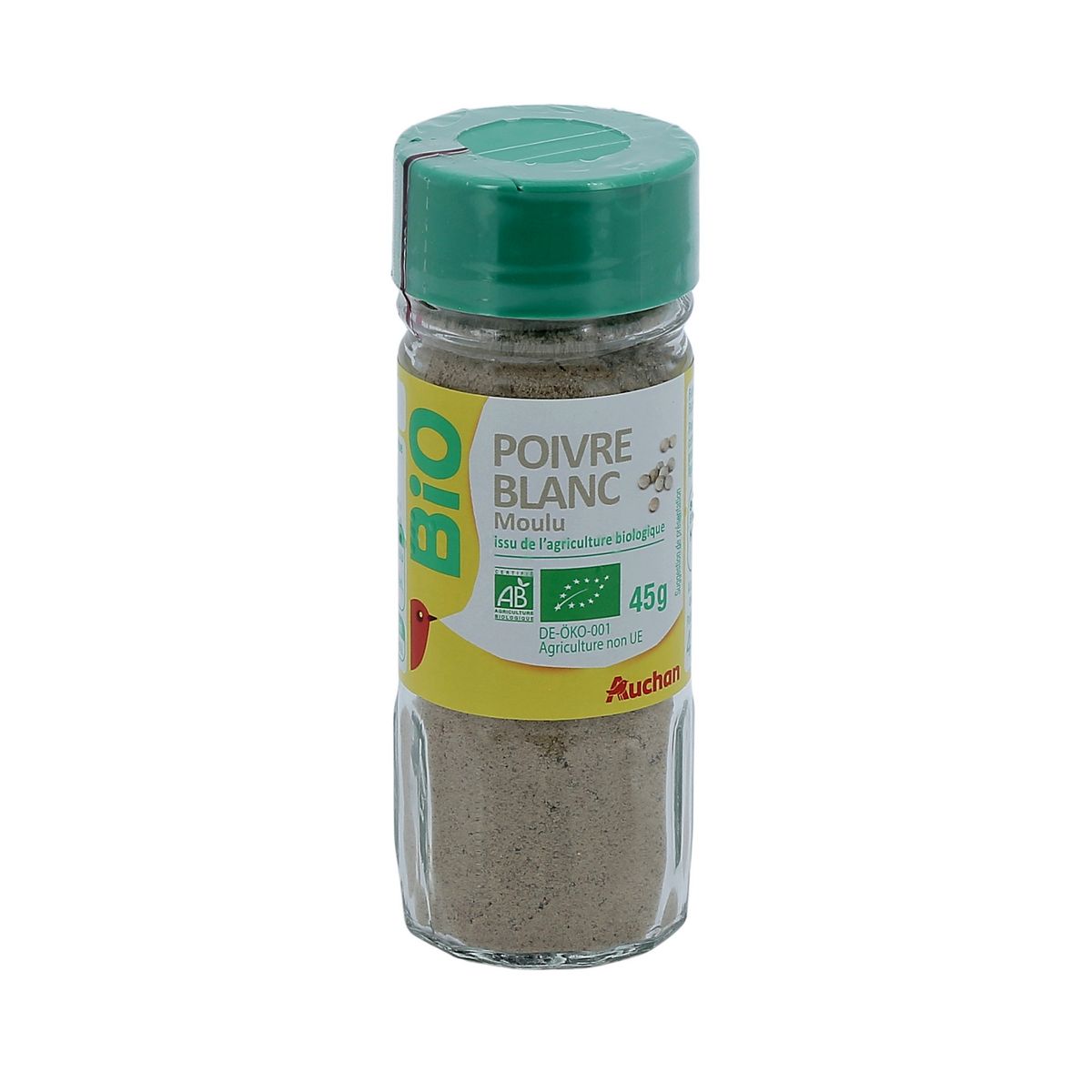 AUCHAN BIO Poivre blanc moulu bio 45g
