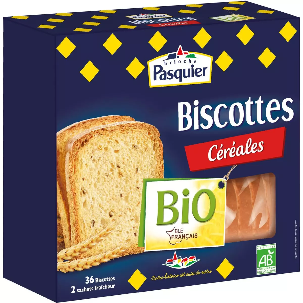PASQUIER Biscottes aux céréales bio 2x36 biscottes 300g