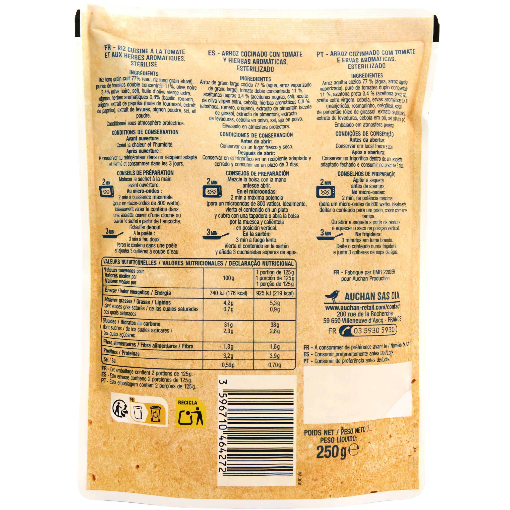 Voir la diapositive 3 : AUCHAN Riz à la provençale sachet express 2 personnes 250g