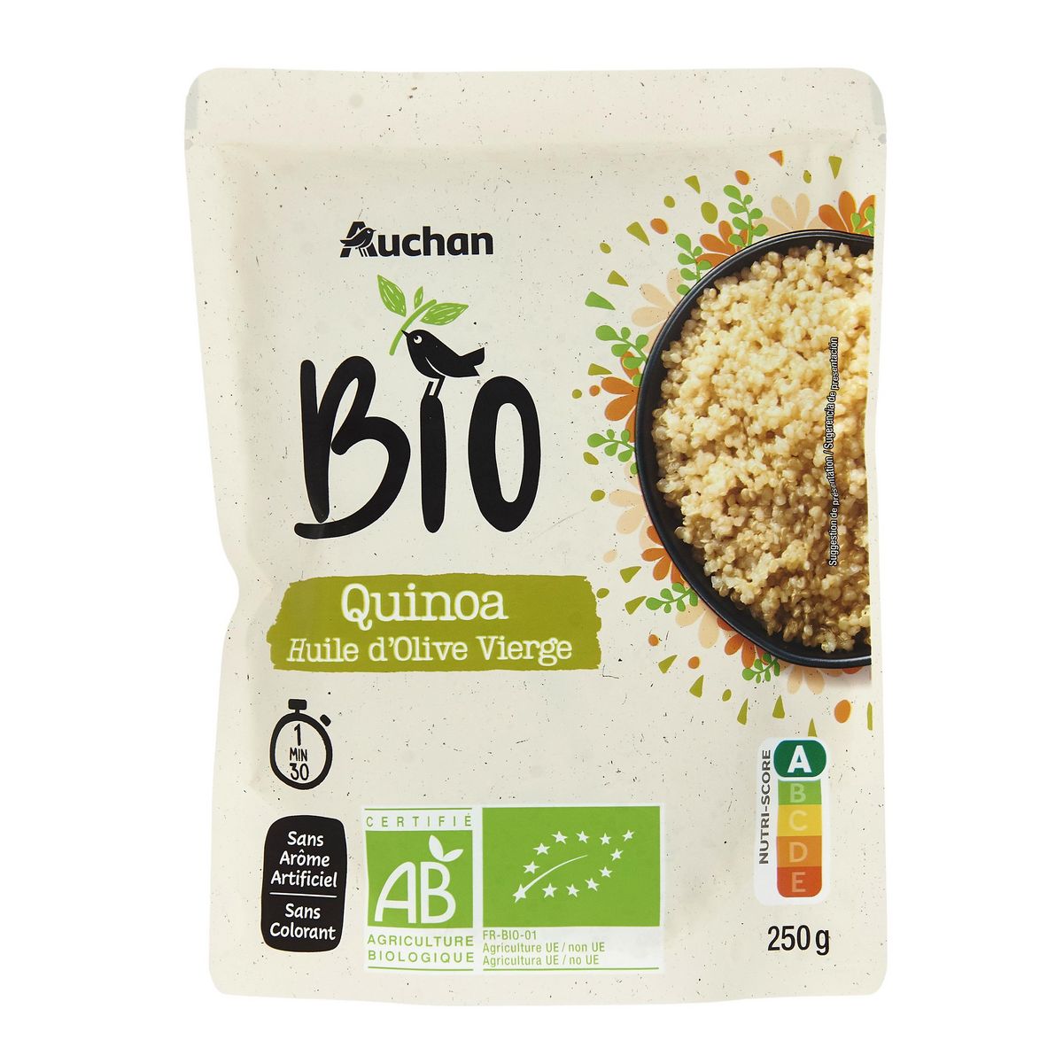 AUCHAN BIO Quinoa huile d'olive sachet express 2 personnes 250g