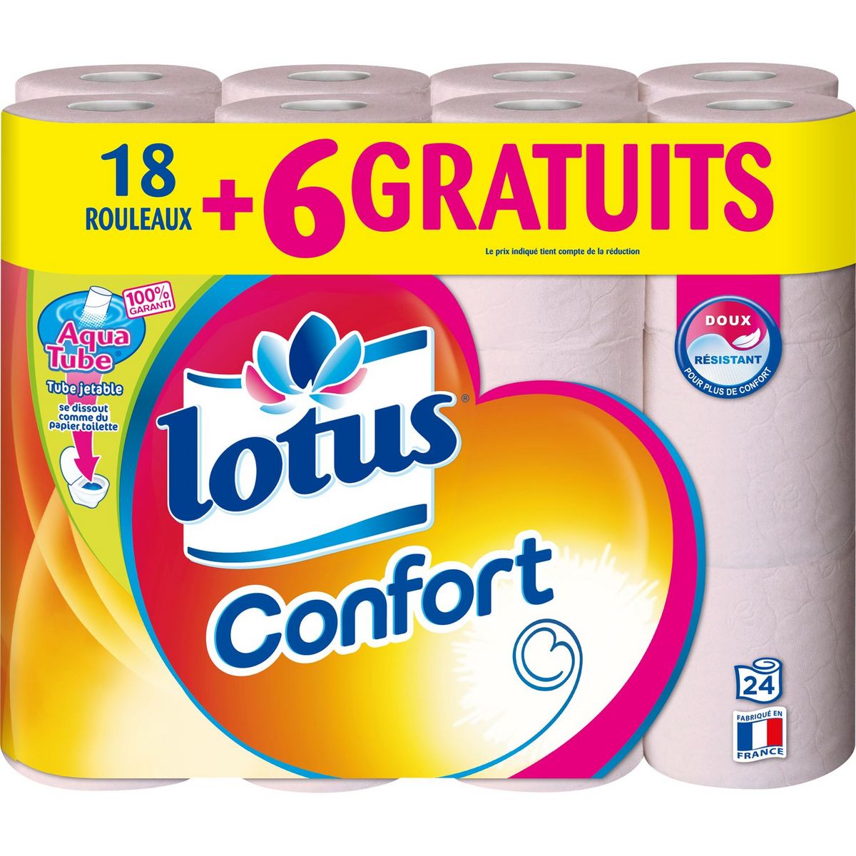 LOTUS Papier toilette confort rose 18 rouleaux + 6 offerts