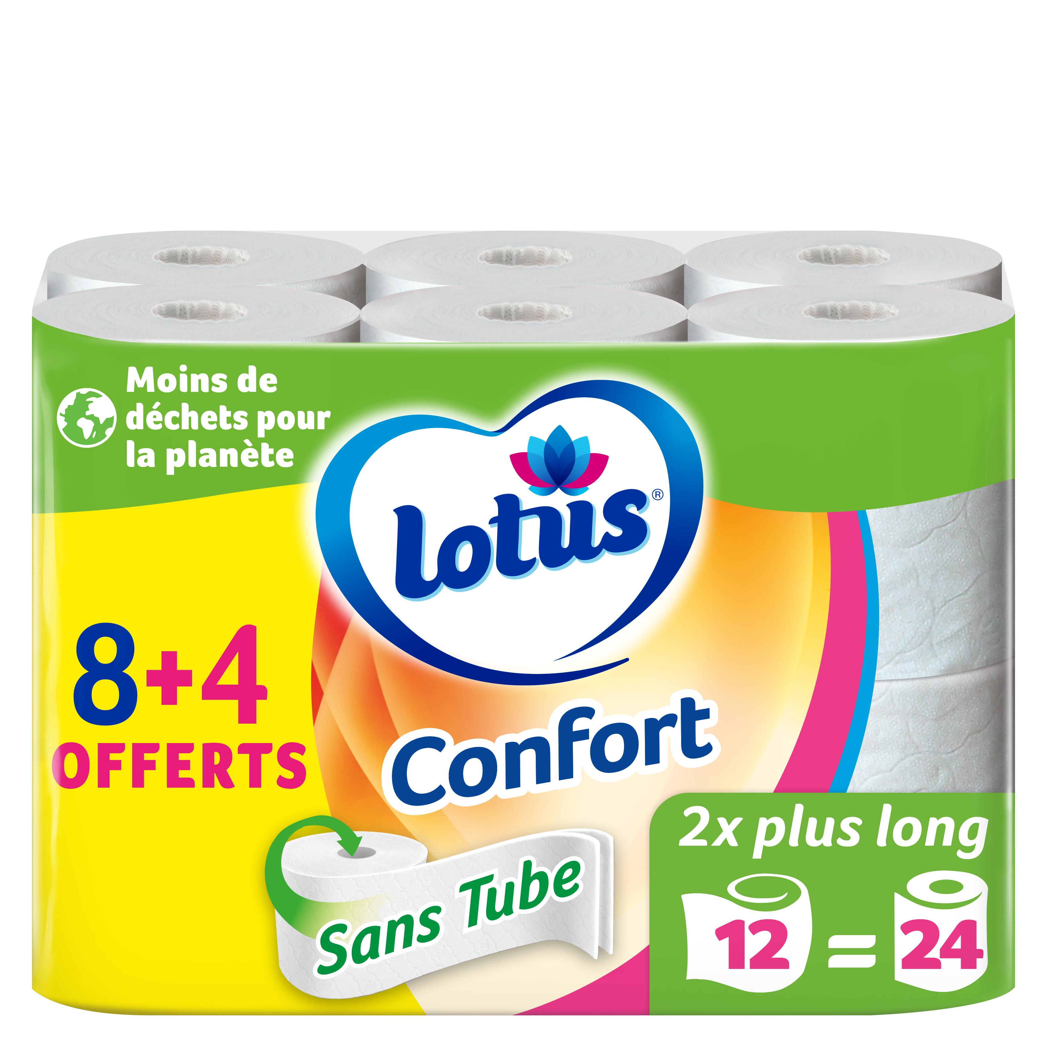 LOTUS Confort Papier toilette sans tube 8 rouleaux+4 offert