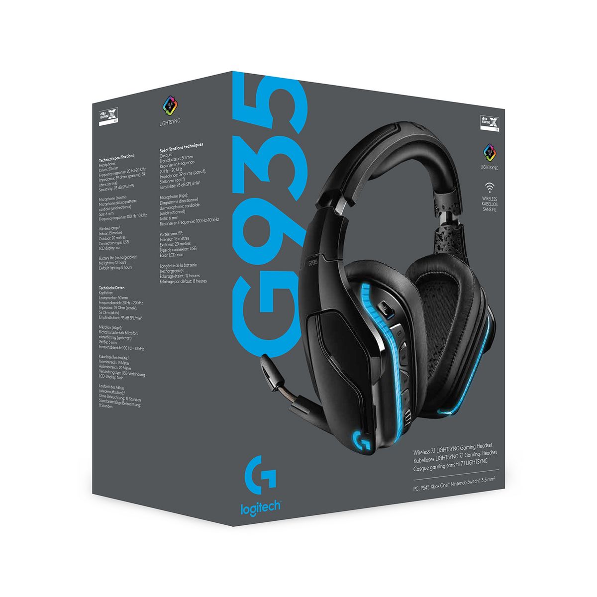 LOGITECH Casque Gaming G935 Sans Fil, RVB, Son Surround avec Micro