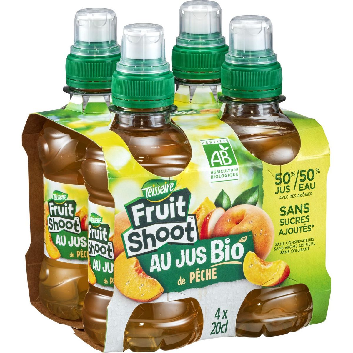 TEISSEIRE Boisson Fruit shoot bio au jus de pêche bouteilles 4x20cl