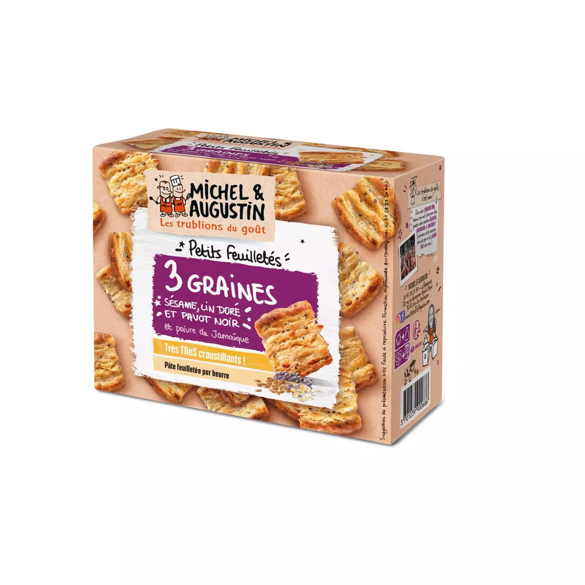 MICHEL ET AUGUSTIN Biscuits apéritifs crackers feuilletés Graines et Poivre 90g