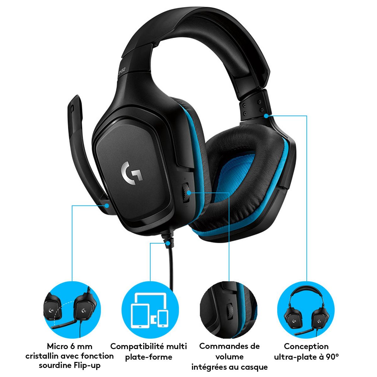 LOGITECH Casque Gaming G432 Filaire, USB avec Micro