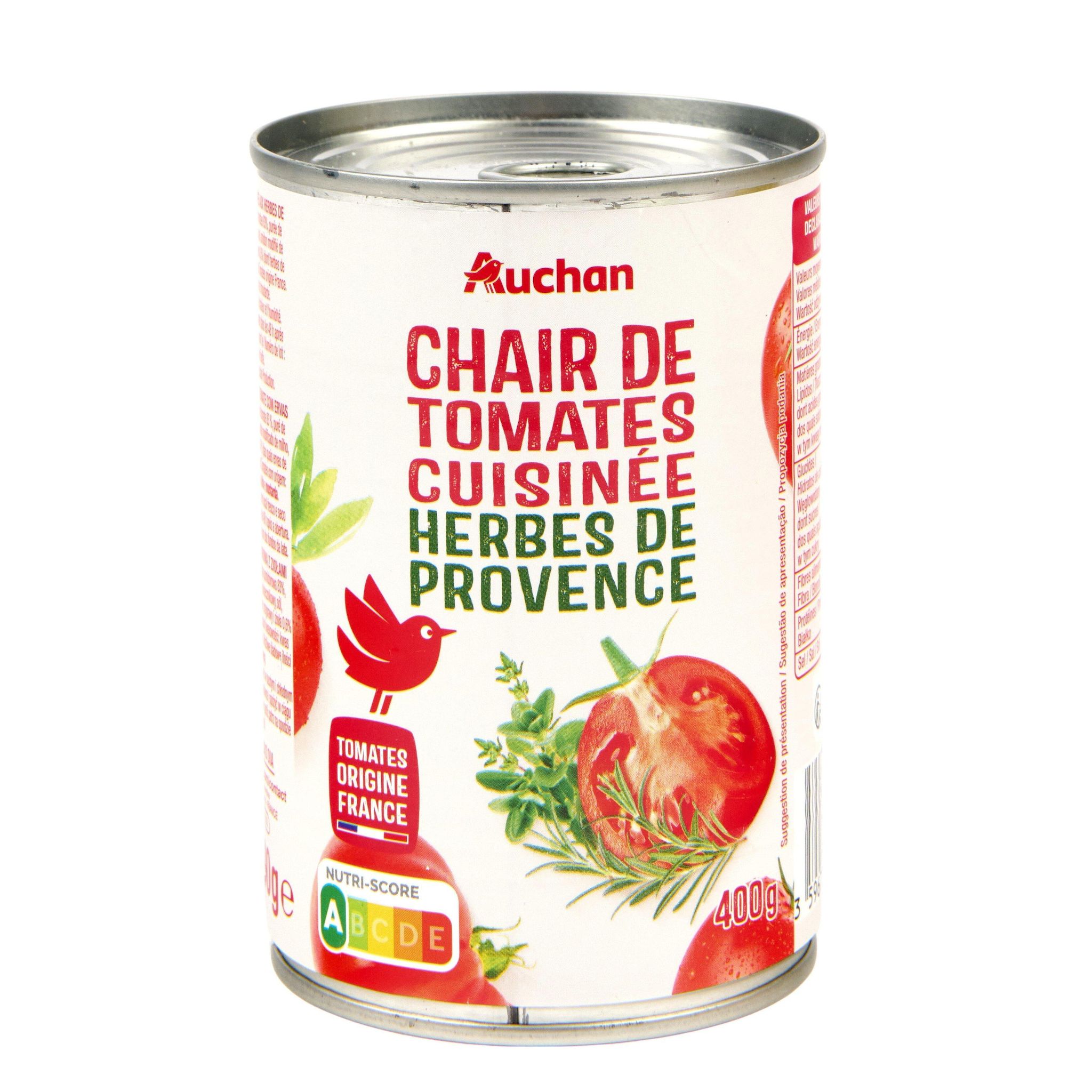 Voir la diapositive 2 : AUCHAN Chair de tomates cuisinée aux herbes de Provence 400g