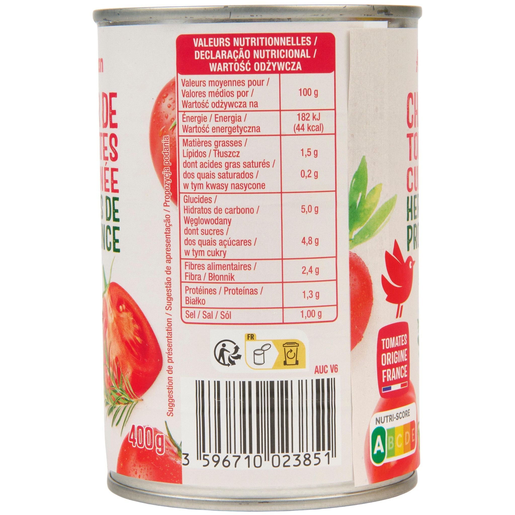 Voir la diapositive 3 : AUCHAN Chair de tomates cuisinée aux herbes de Provence 400g