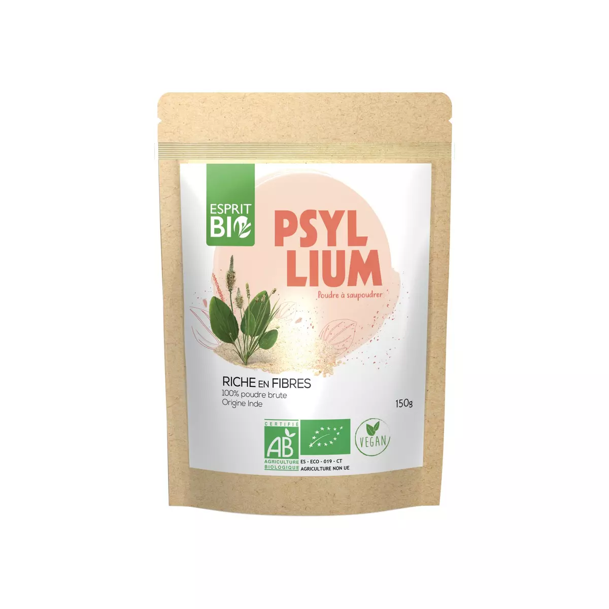ESPRIT BIO Psyllium en poudre riche en fibre bio 150g