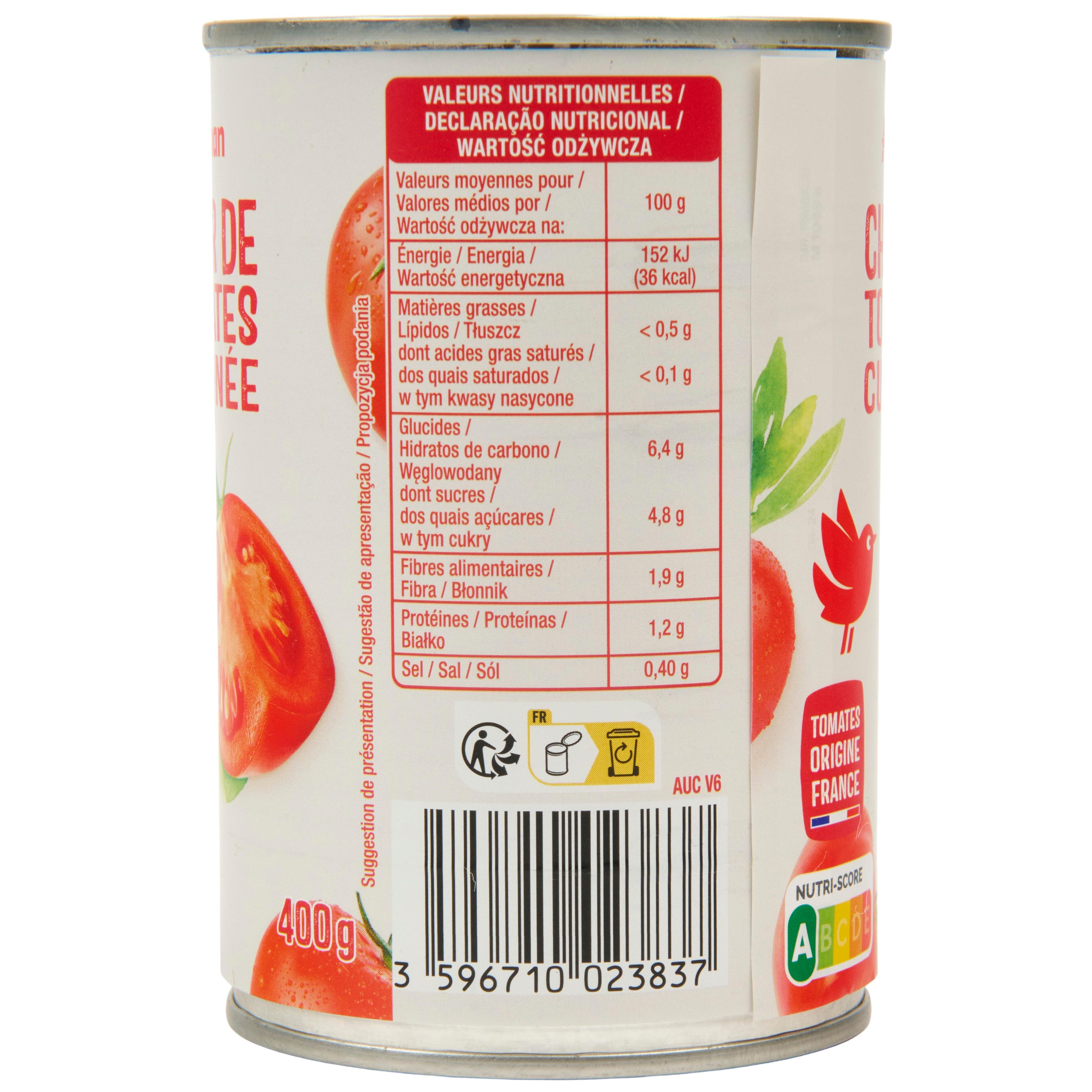 Voir la diapositive 2 : AUCHAN Chair de tomates cuisinée 400g