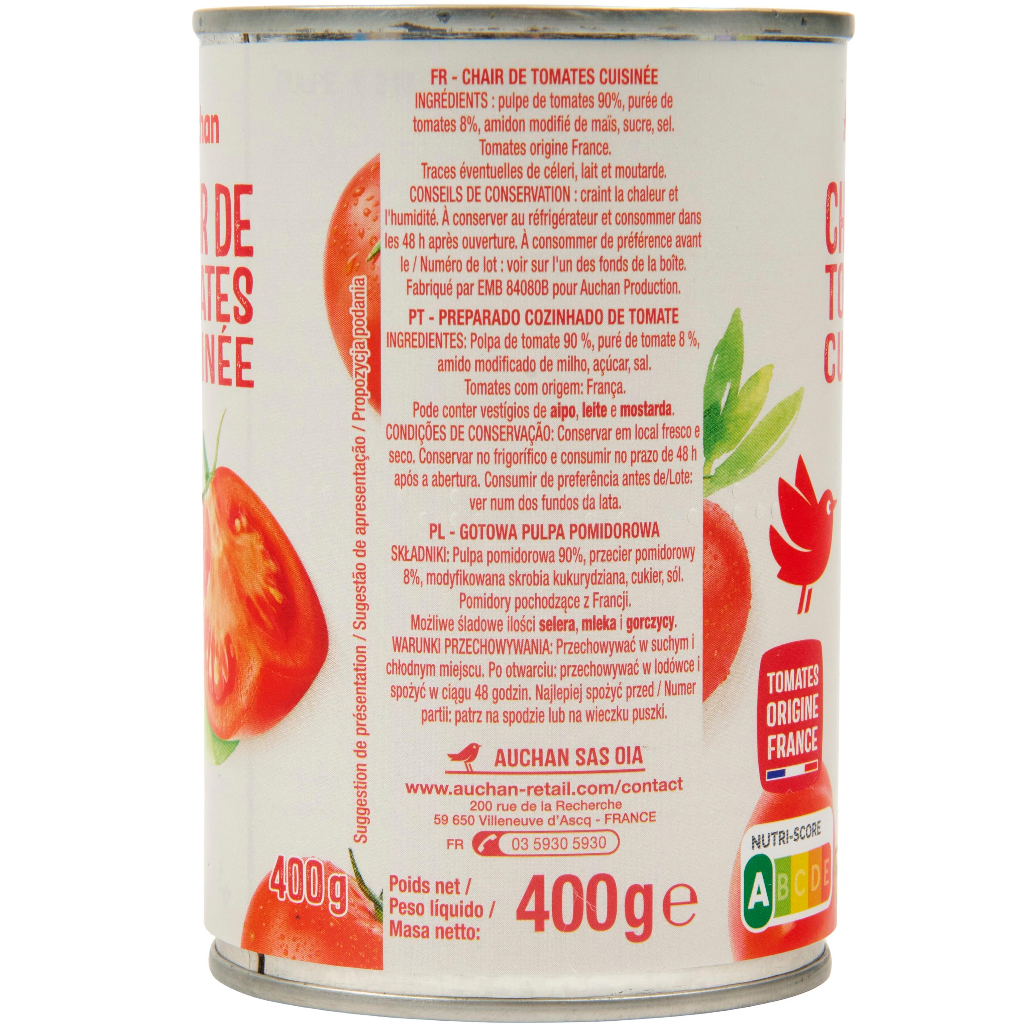Voir la diapositive 3 : AUCHAN Chair de tomates cuisinée 400g