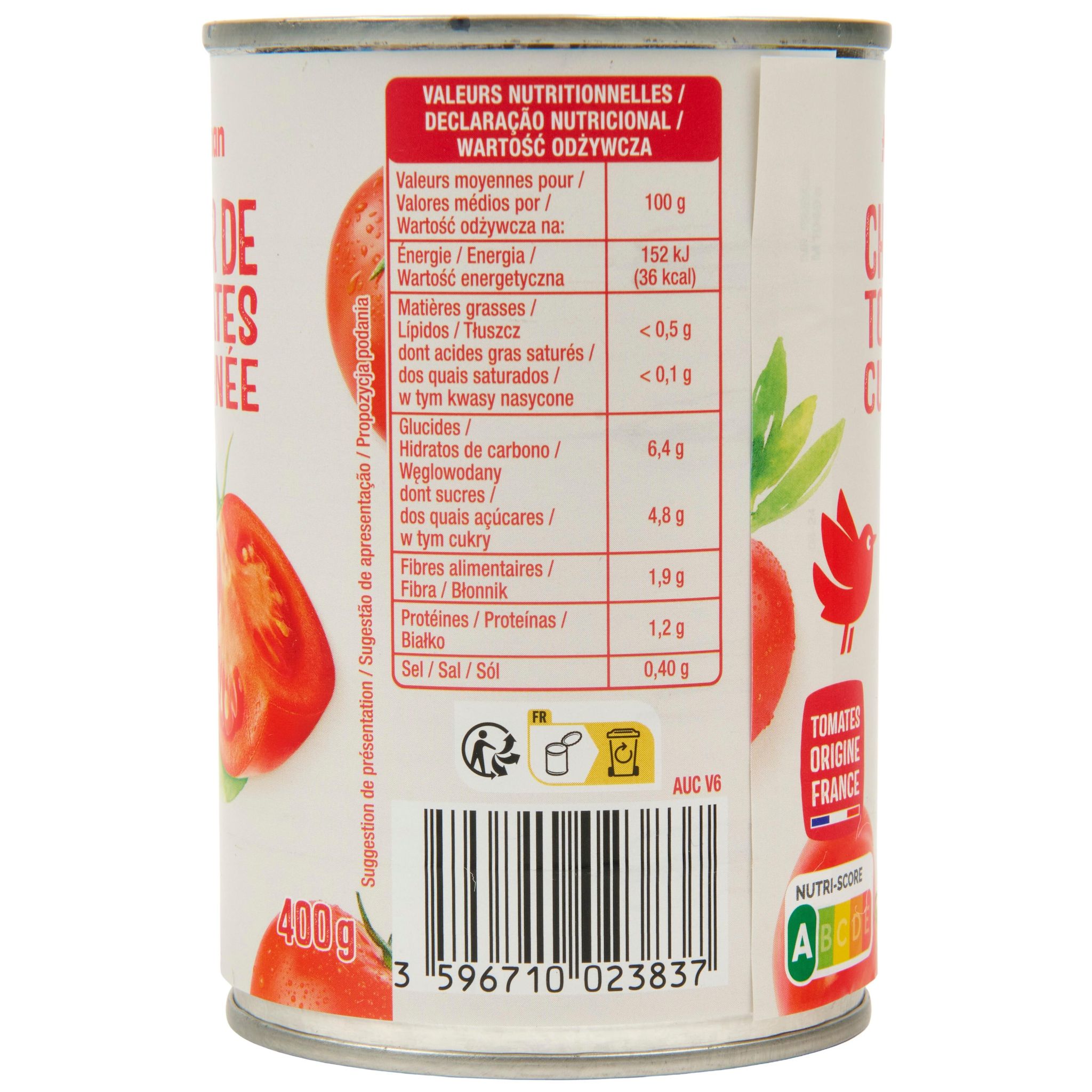 Voir la diapositive 4 : AUCHAN Chair de tomates cuisinée 400g