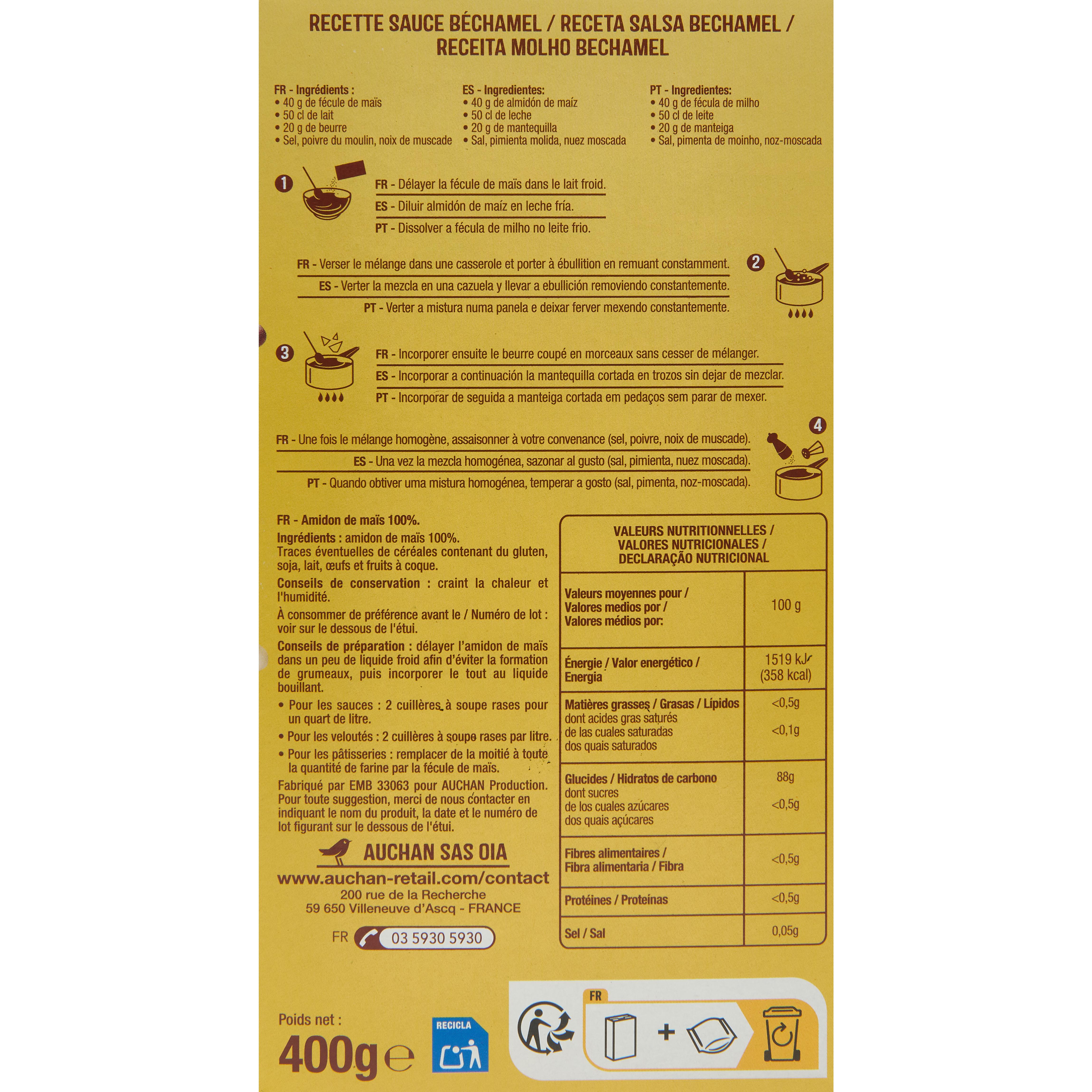 Voir la diapositive 3 : AUCHAN Fécule de maïs 400g