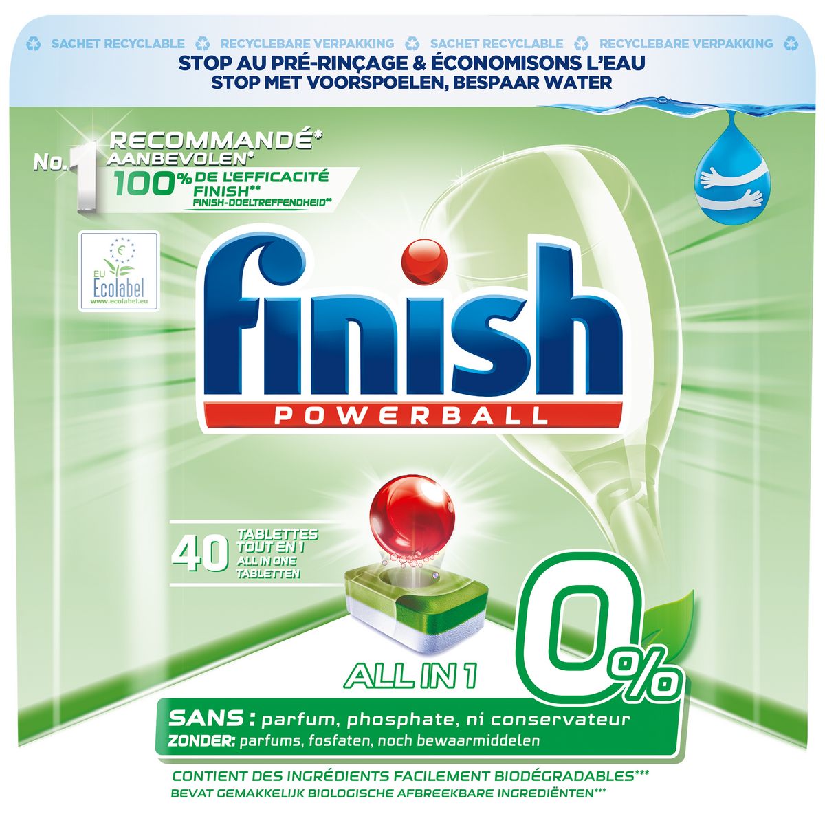 FINISH Powerball tablettes tout en 1 lave-vaisselle 0% 40 tablettes